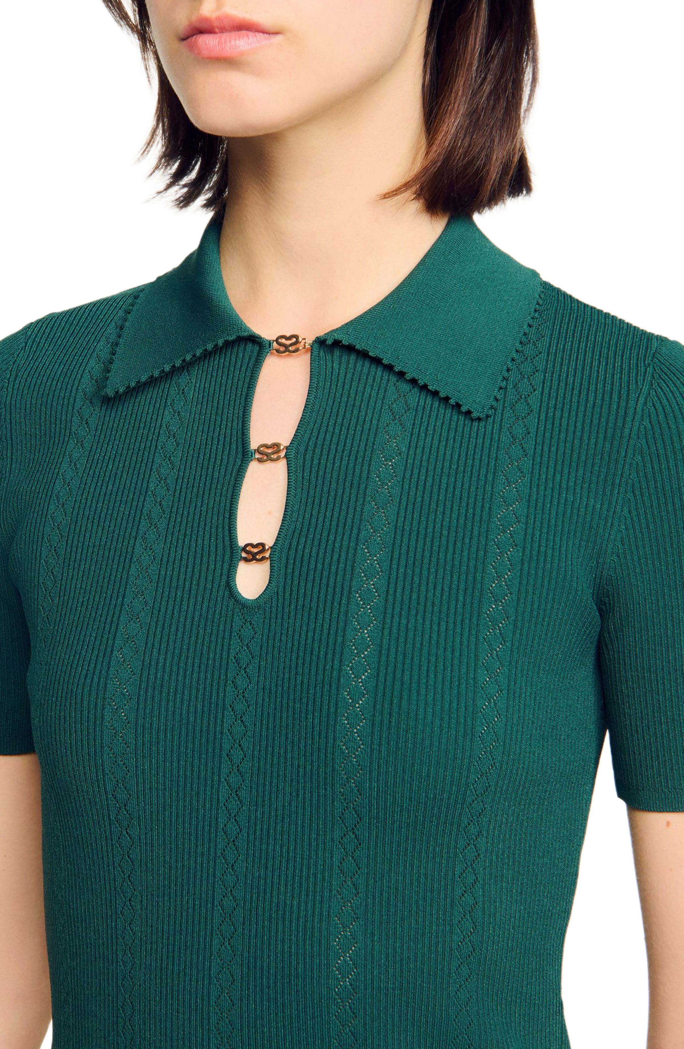 SANDRO Polo sweater in Dark Green at Nordstrom - 4