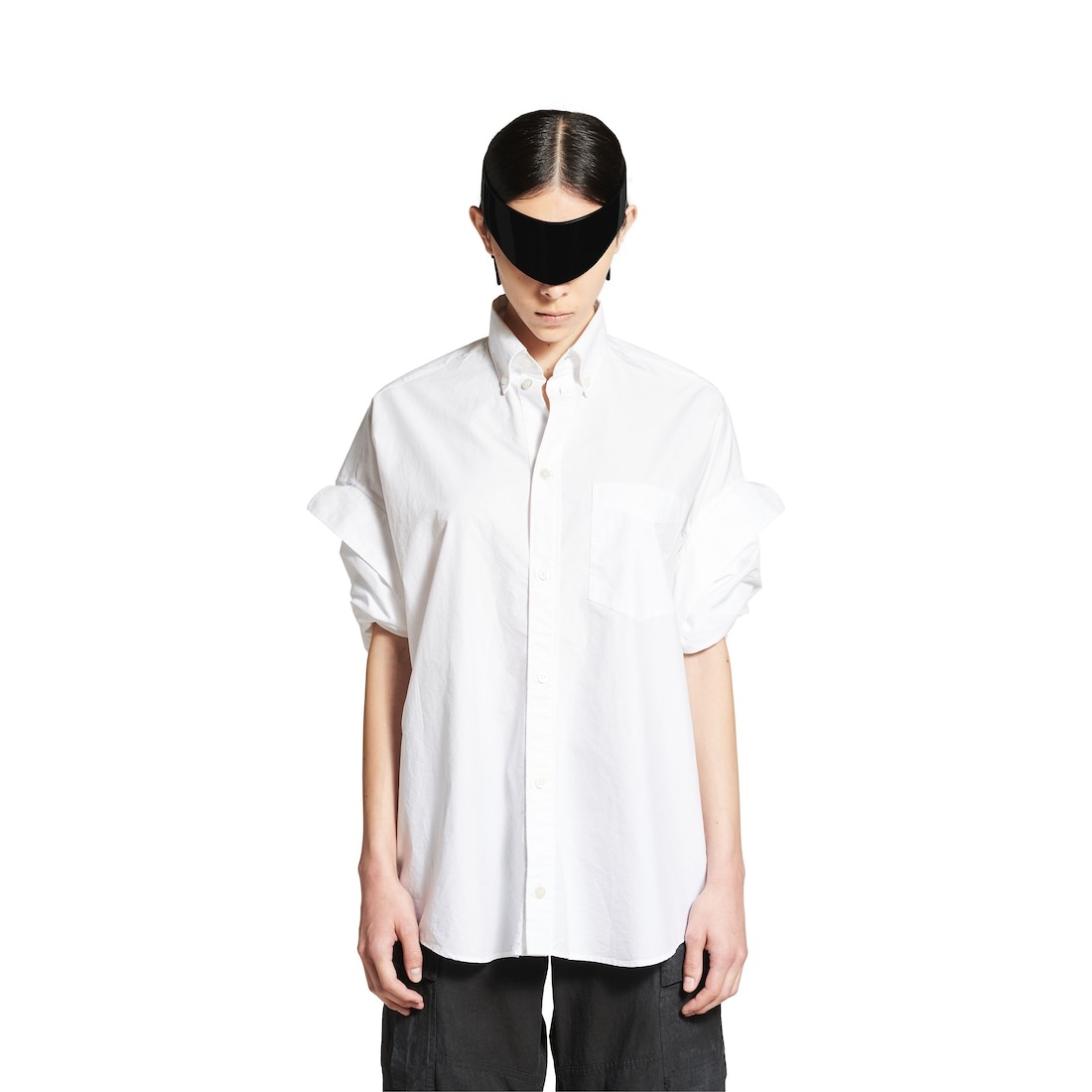 Women's Tucked Sleeve Shirt in White - 5