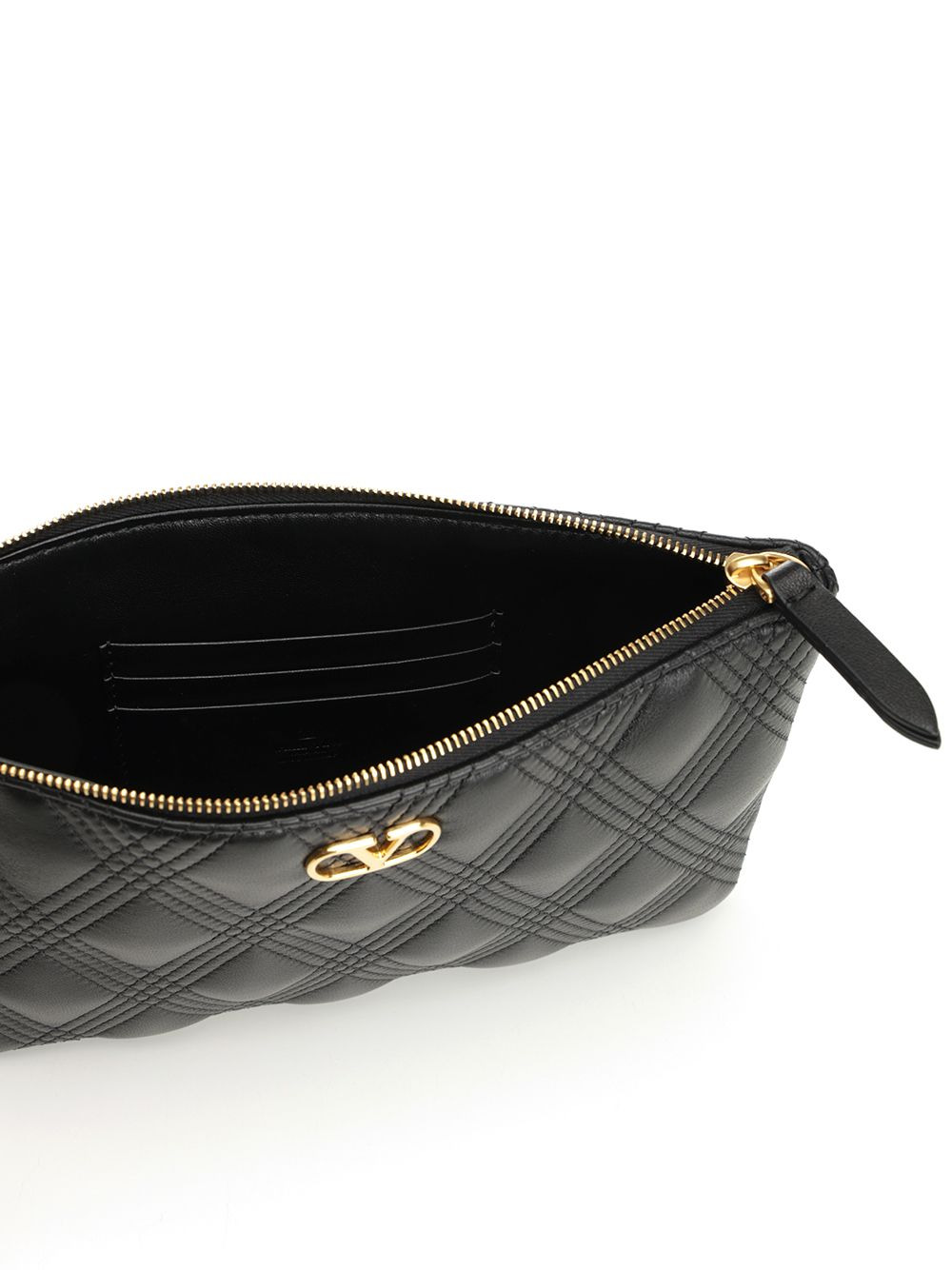 Medium Flat Pouch | Quiltie 67 | Nappa Deluxe/A.Brass Logo Small Leather Goods Black - 4