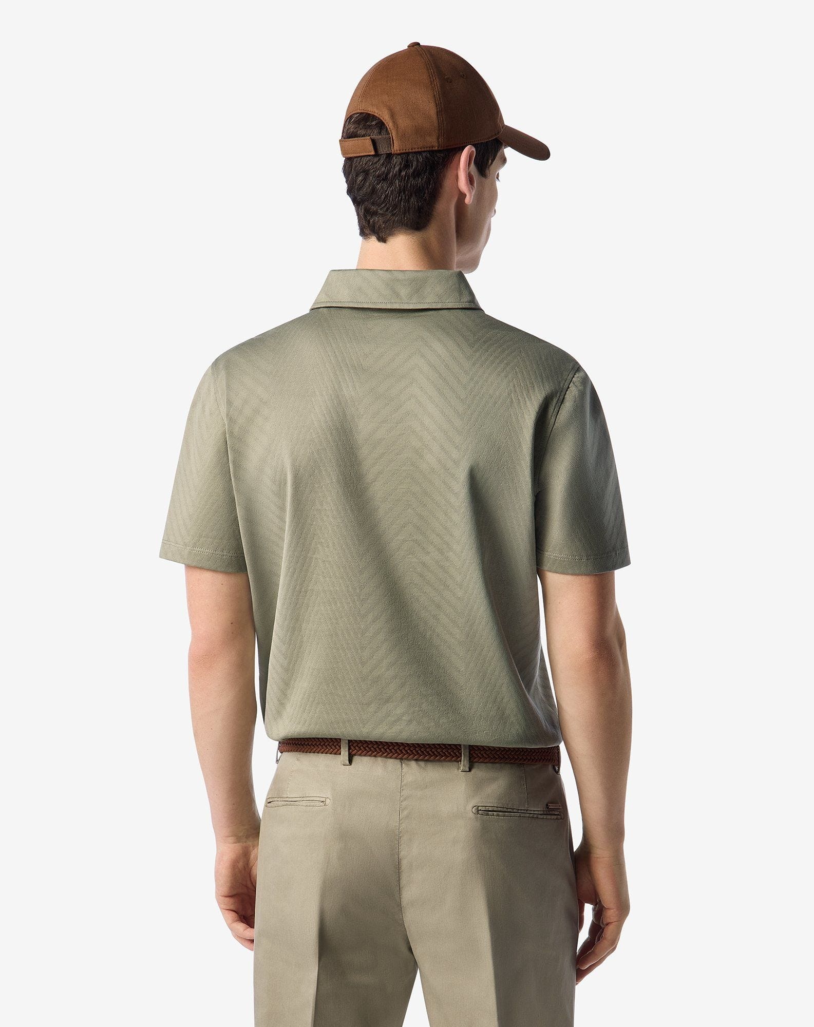 Sage green button-up lisle thread polo shirt - 3