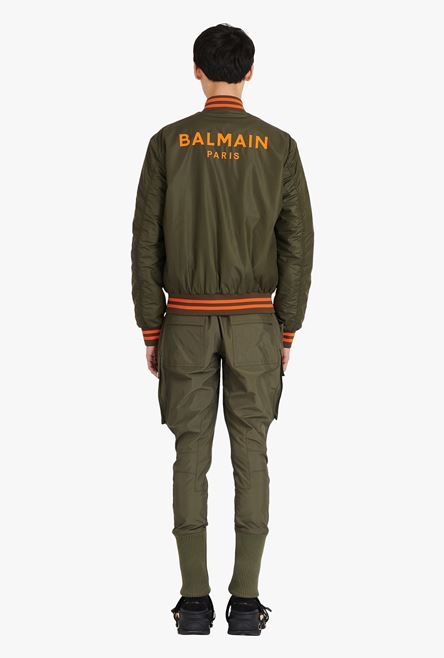 Khaki bomber jacket with orange Balmain logo - 3