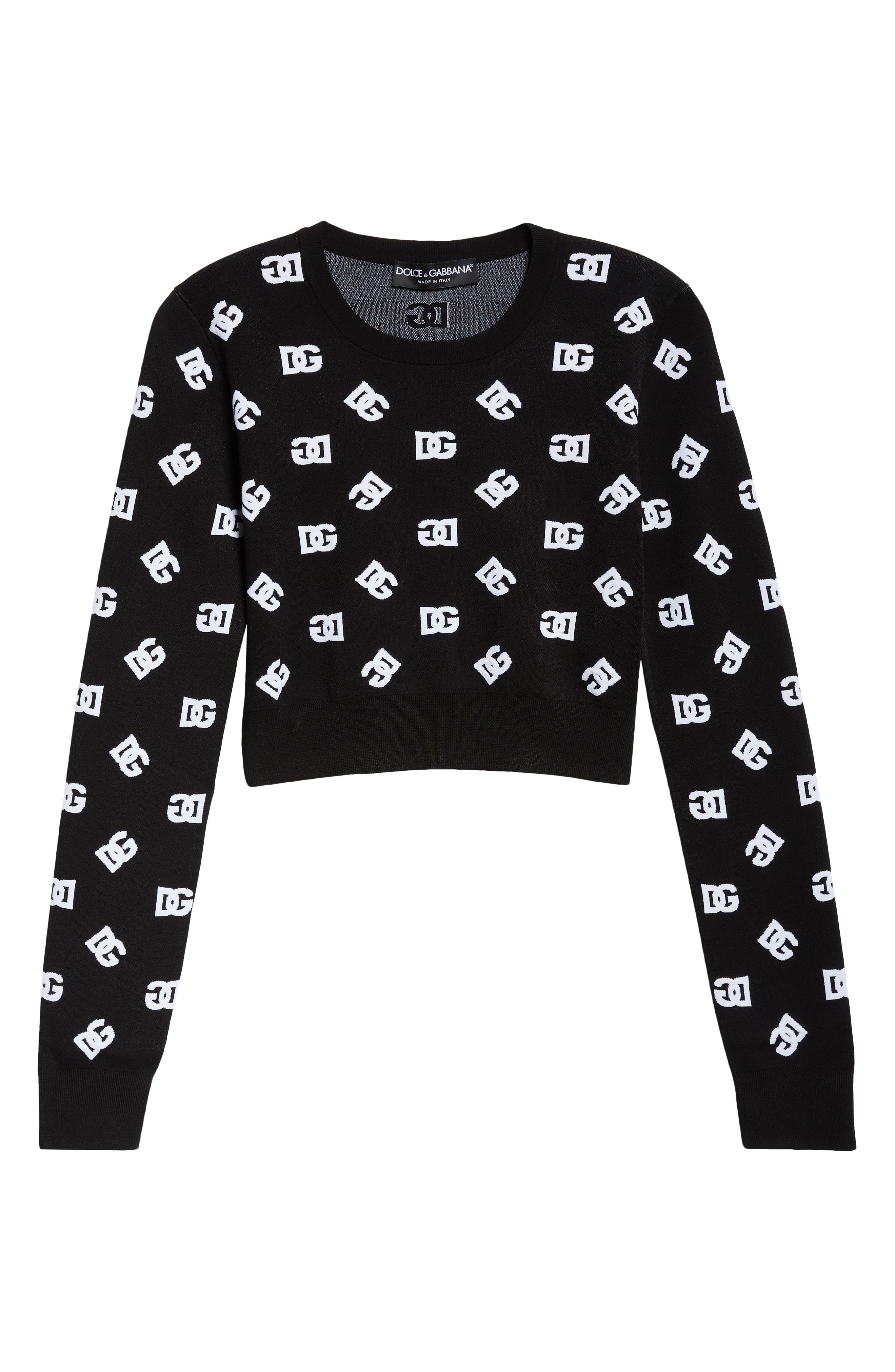 Dolce&Gabbana Logo Jacquard Crop Crewneck Sweater in N0004Nero/Bianco at Nordstrom - 6