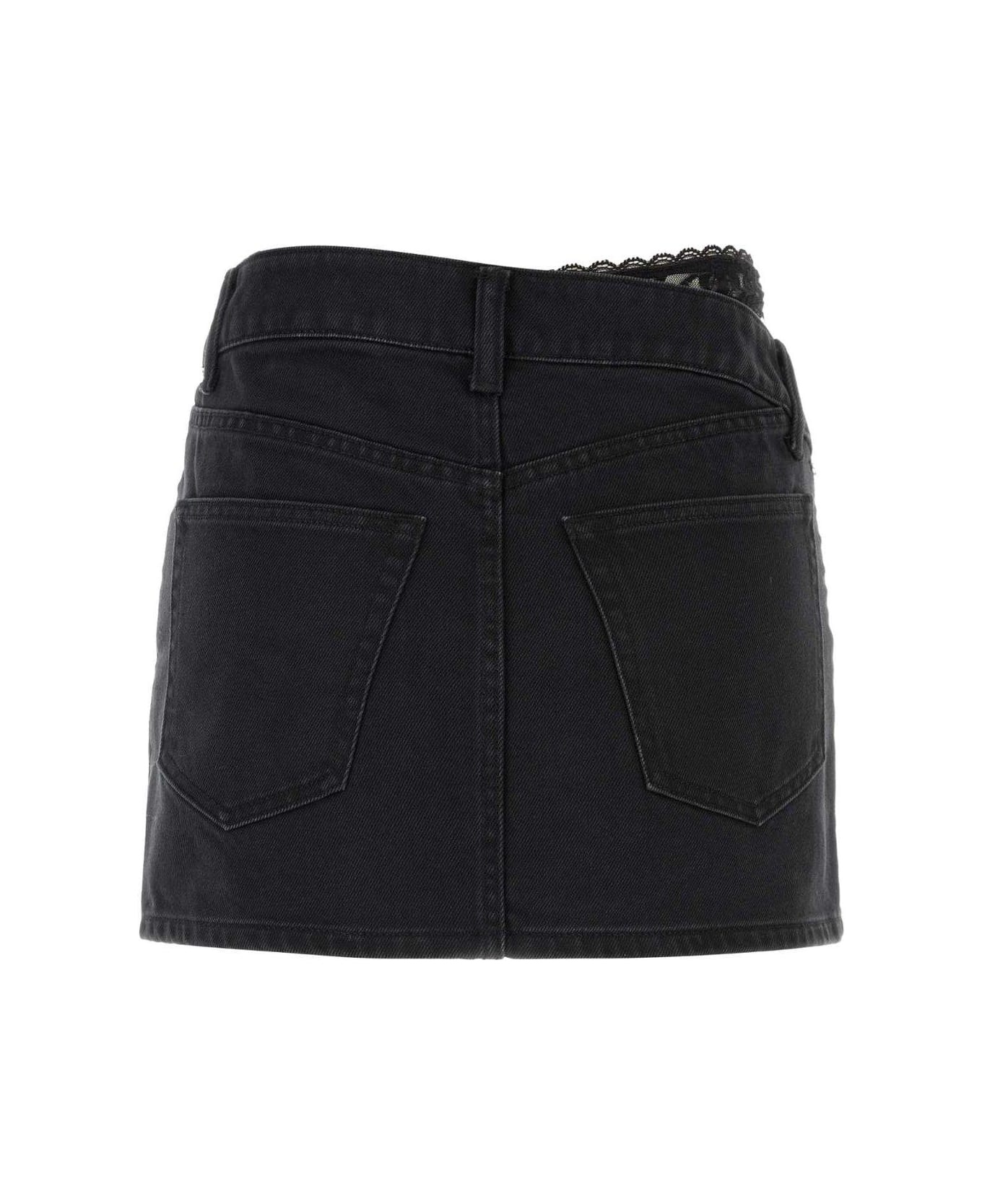 Dip Side Lace Undie Denim Skirt - 2