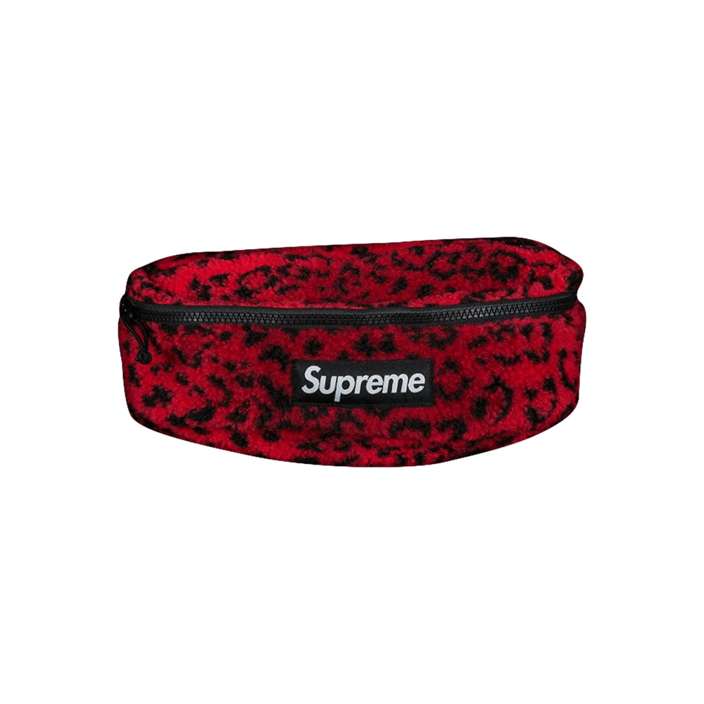 Supreme Leopard Fleece Waist Bag 'Red' - 1