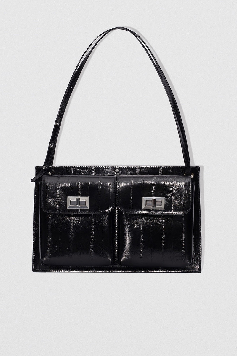 Billy Tote Black Eel Embossed Leather Shoulder Bag 1