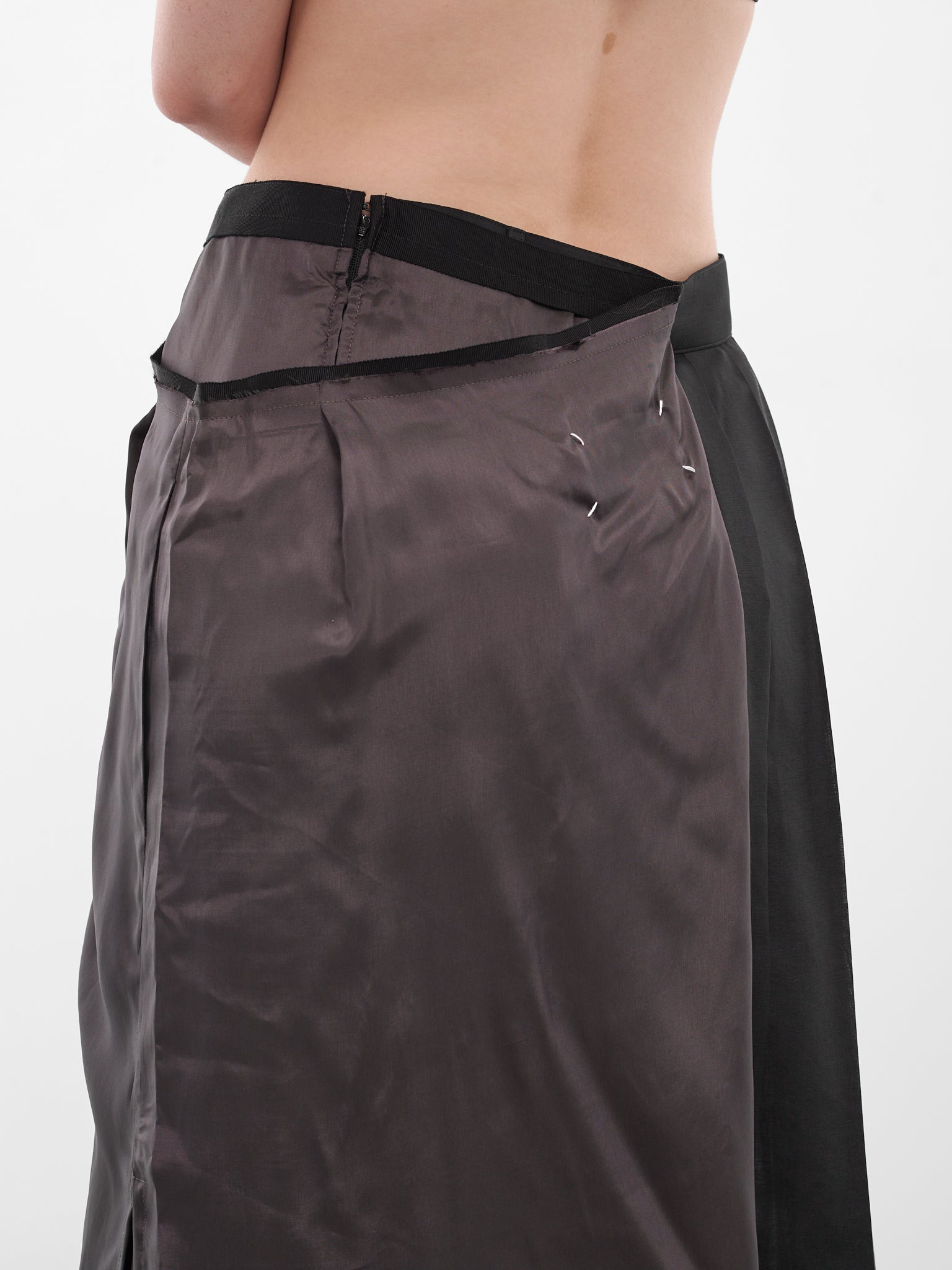 Black Deconstructed Asymmetric Midi Skirt - 5