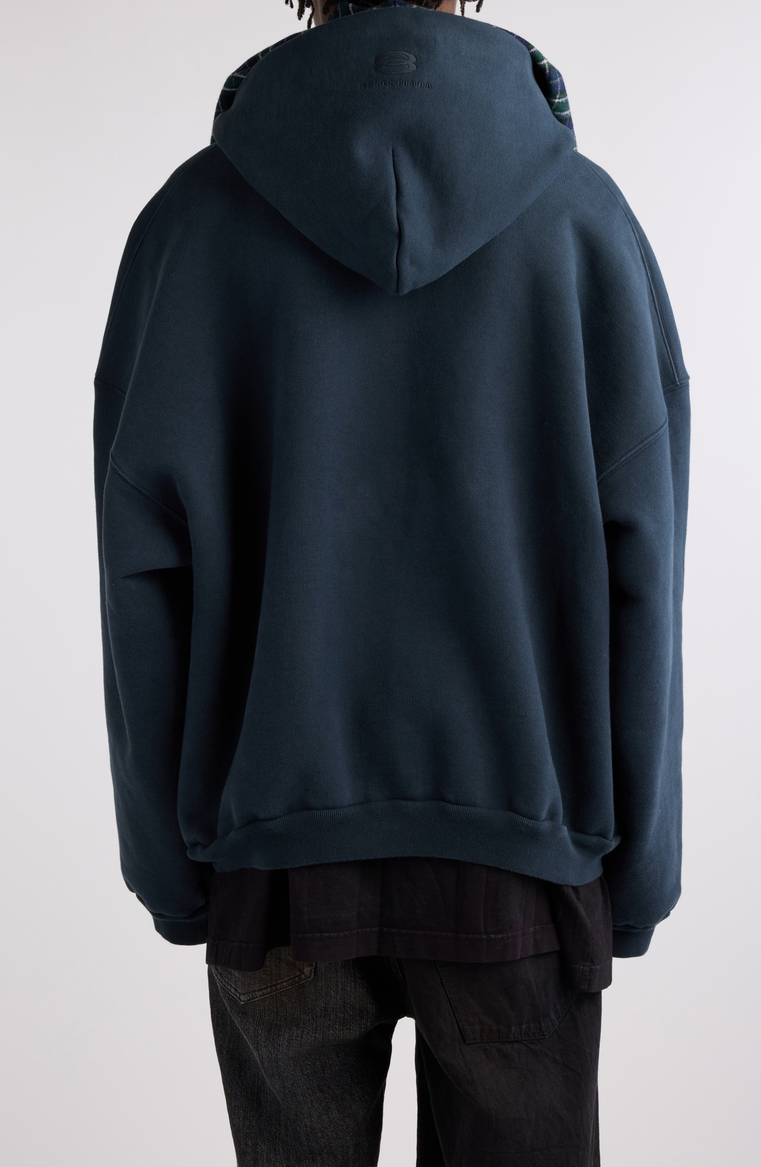 Balenciaga Oversize Full Zip Hoodie with Scarf Detail in Deep Blue/Black at Nordstrom - 3