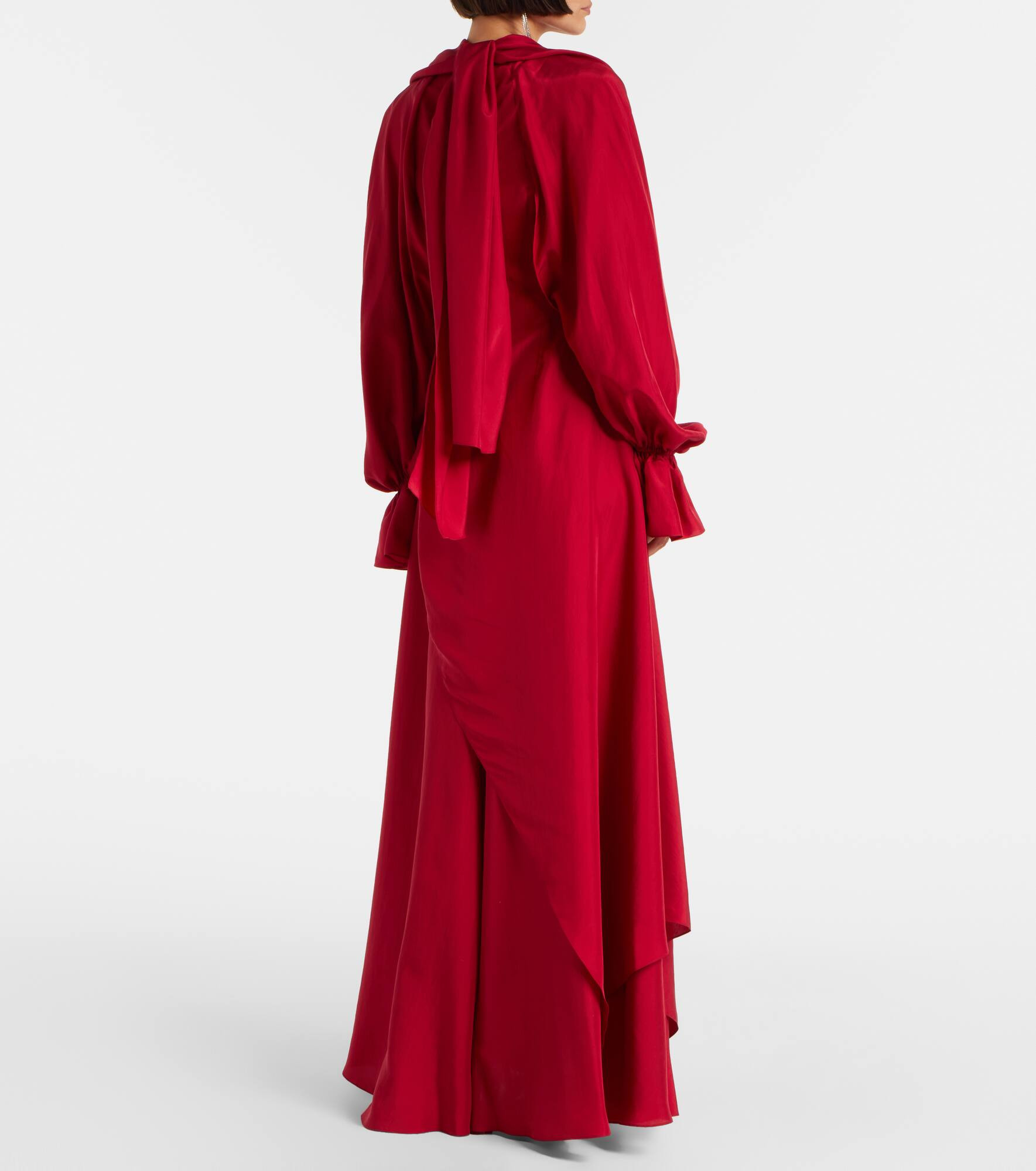 Draped floral-appliqué silk gown - 3