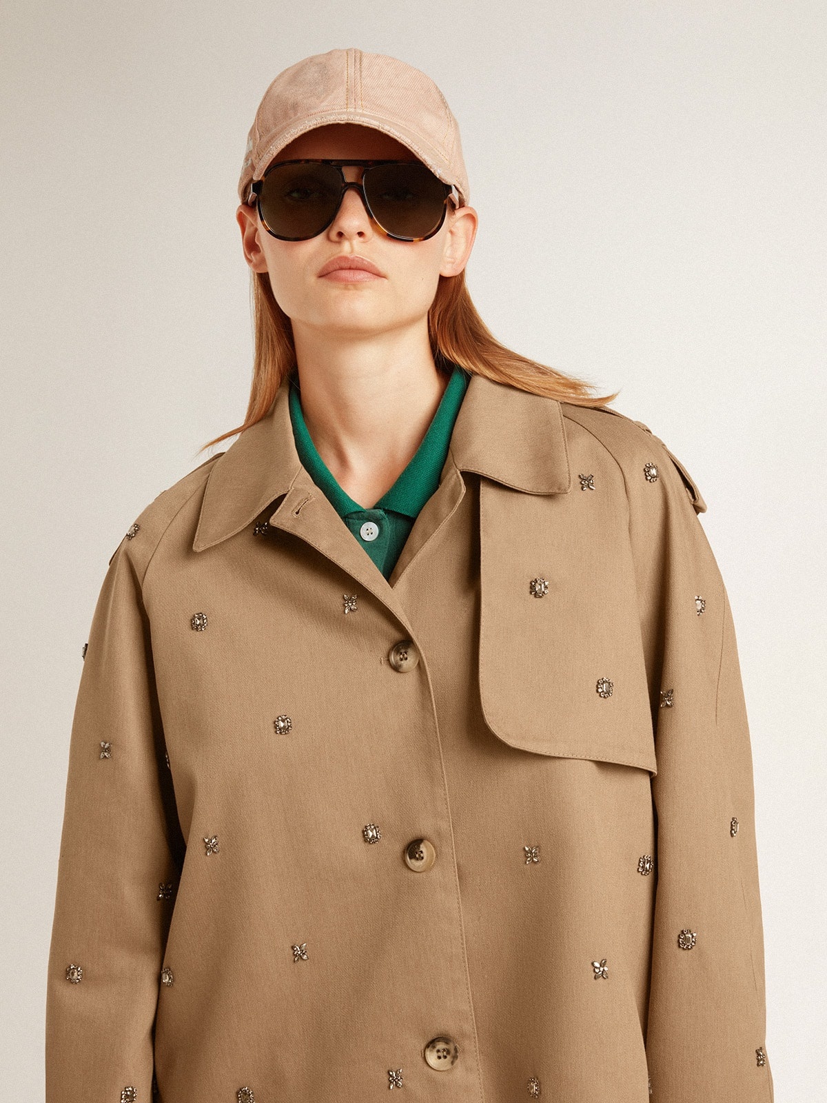 Women's oversized trench coat with crystals - 5