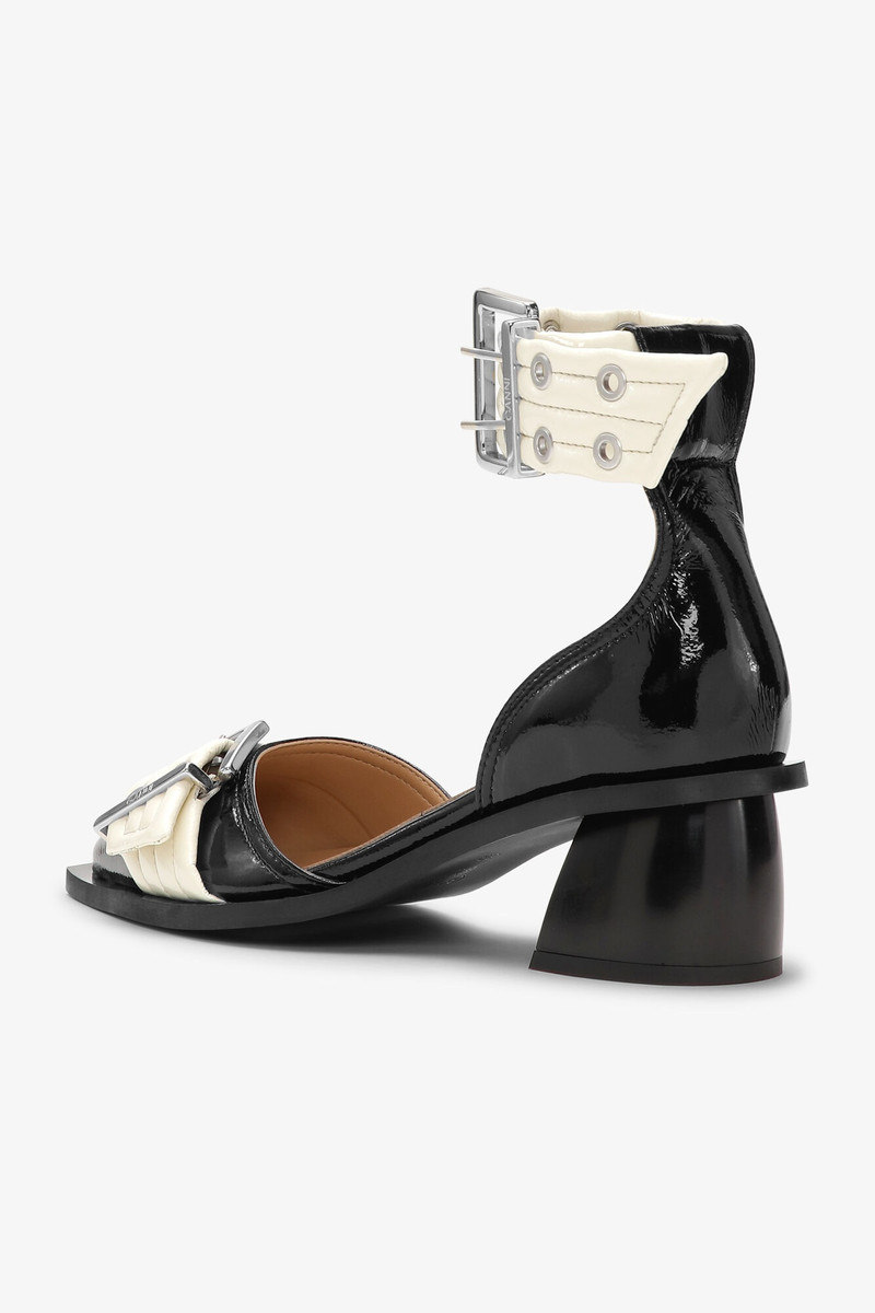 BLACK AND OFF-WHITE FEMININE BUCKLE OPEN CUT PUMPS 3