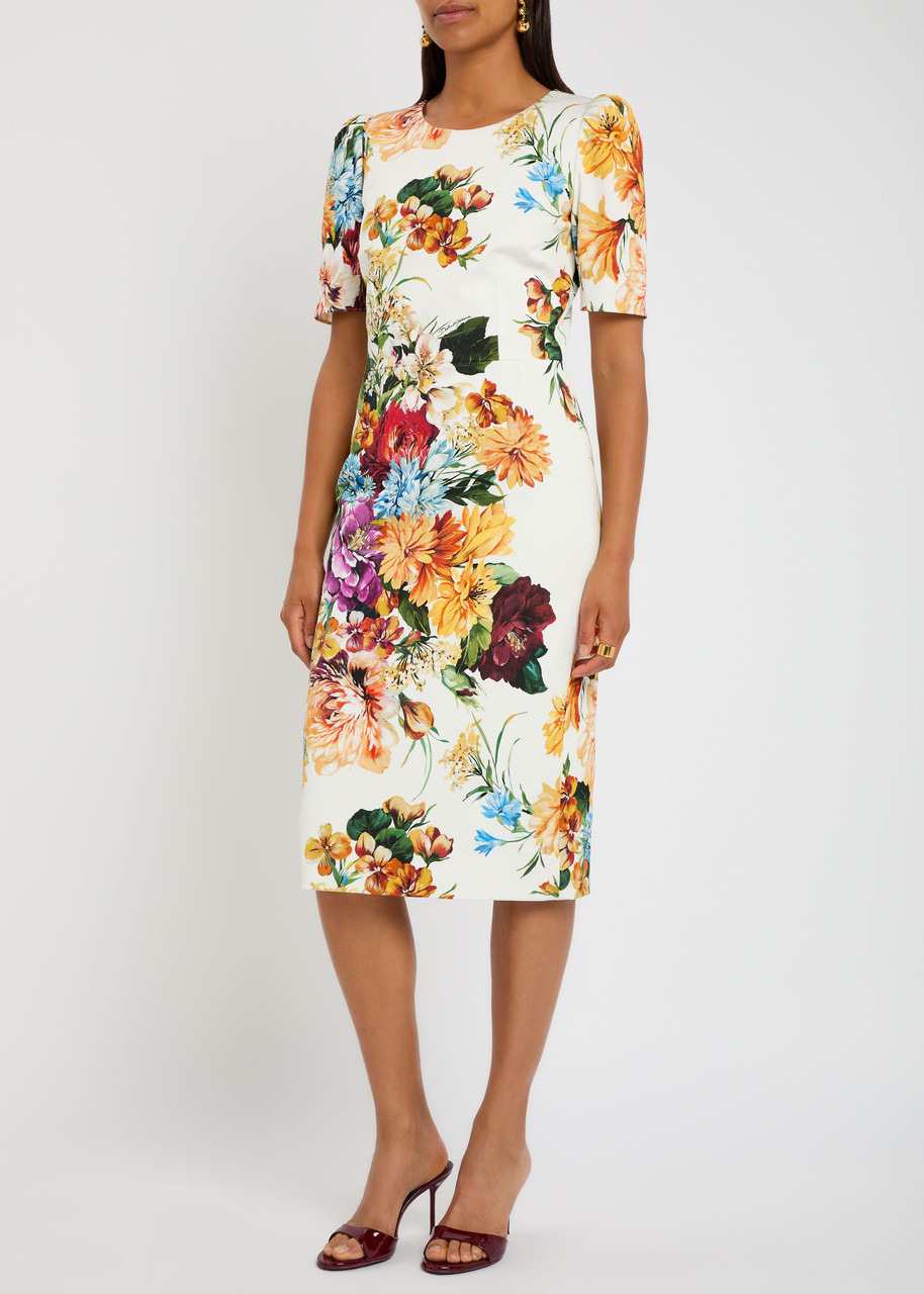 Dolce & Gabbana Floral-print Textured Cotton-blend Midi Dress - 2