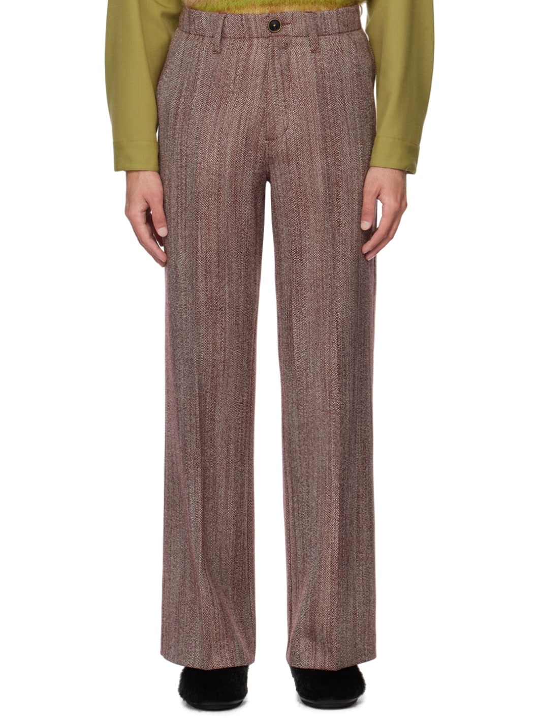Burgundy Herringbone Trousers - 1