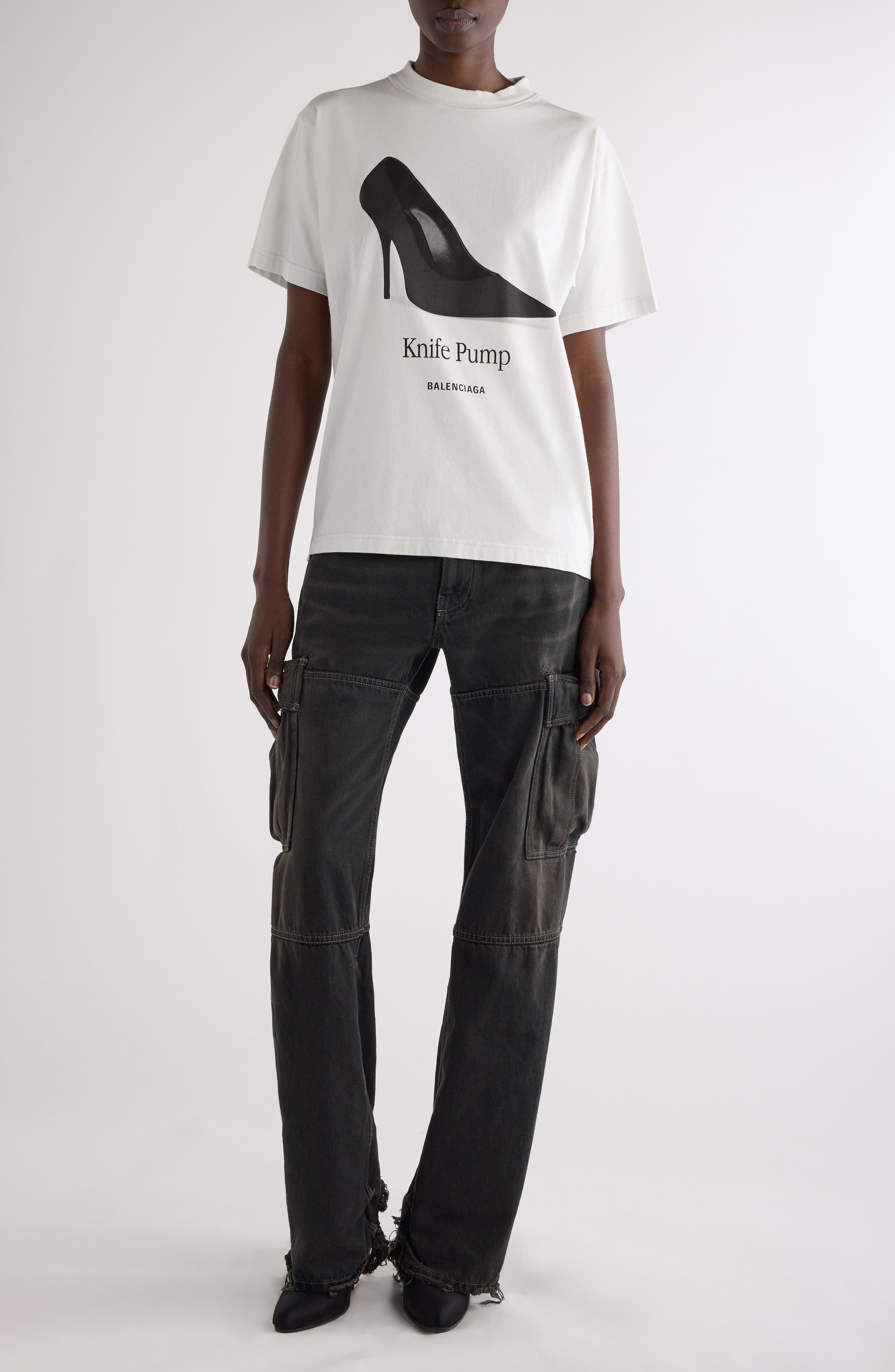 Balenciaga Fitted Knife Pump Graphic T-Shirt in 9012 Dirty White at Nordstrom - 2