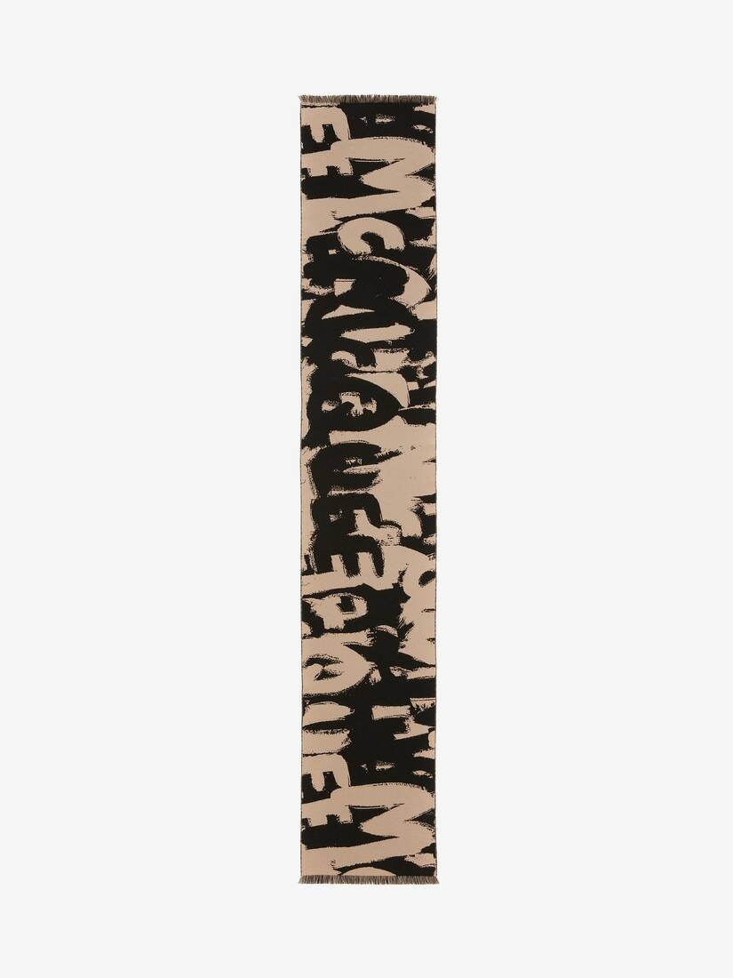 Mcqueen Graffiti Scarf in Black/beige - 1