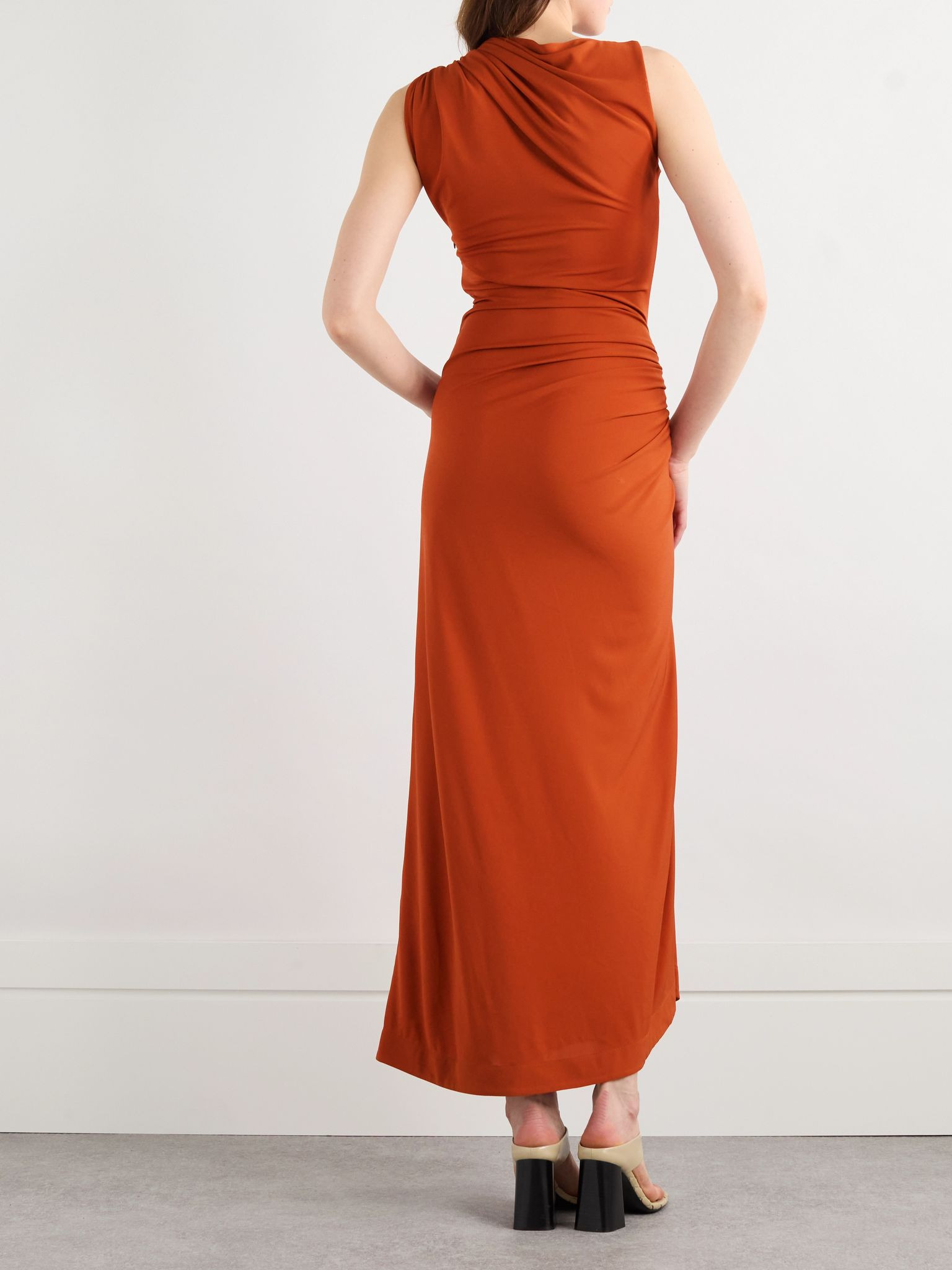 Gathered embellished crepe-jersey maxi dress Orange - 3