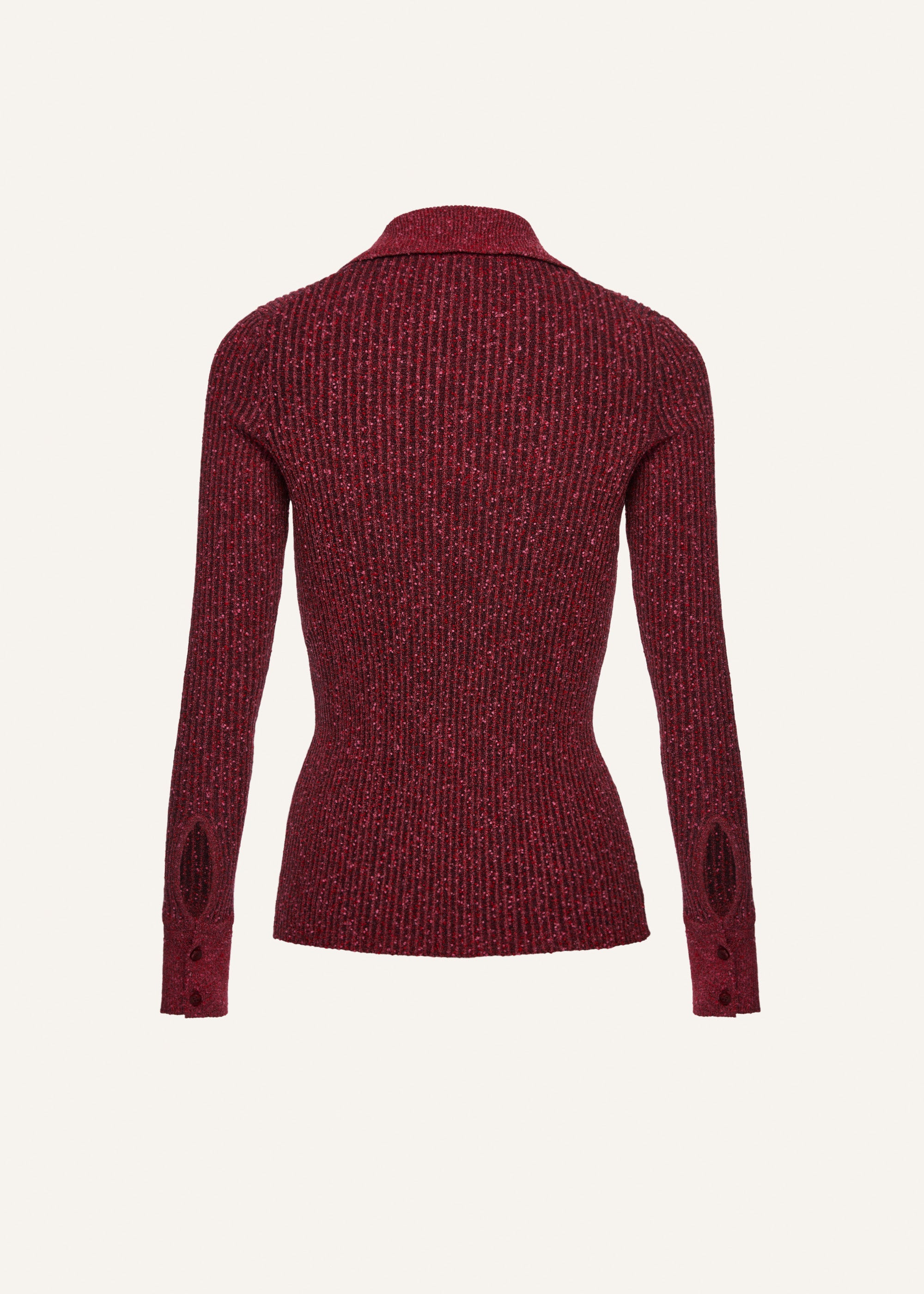 Marled collared knitwear top in bordeaux - 2