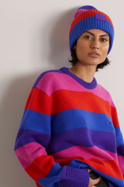 Acne Studios Pansy appliquéd striped ribbed wool beanie outlook