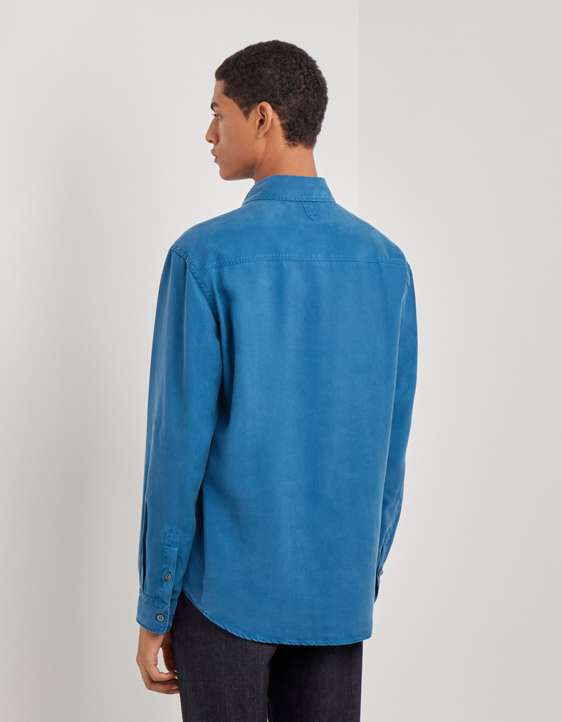 TEAL LYOCELL CASUAL SHIRT WITH FRONT PLEATS 3