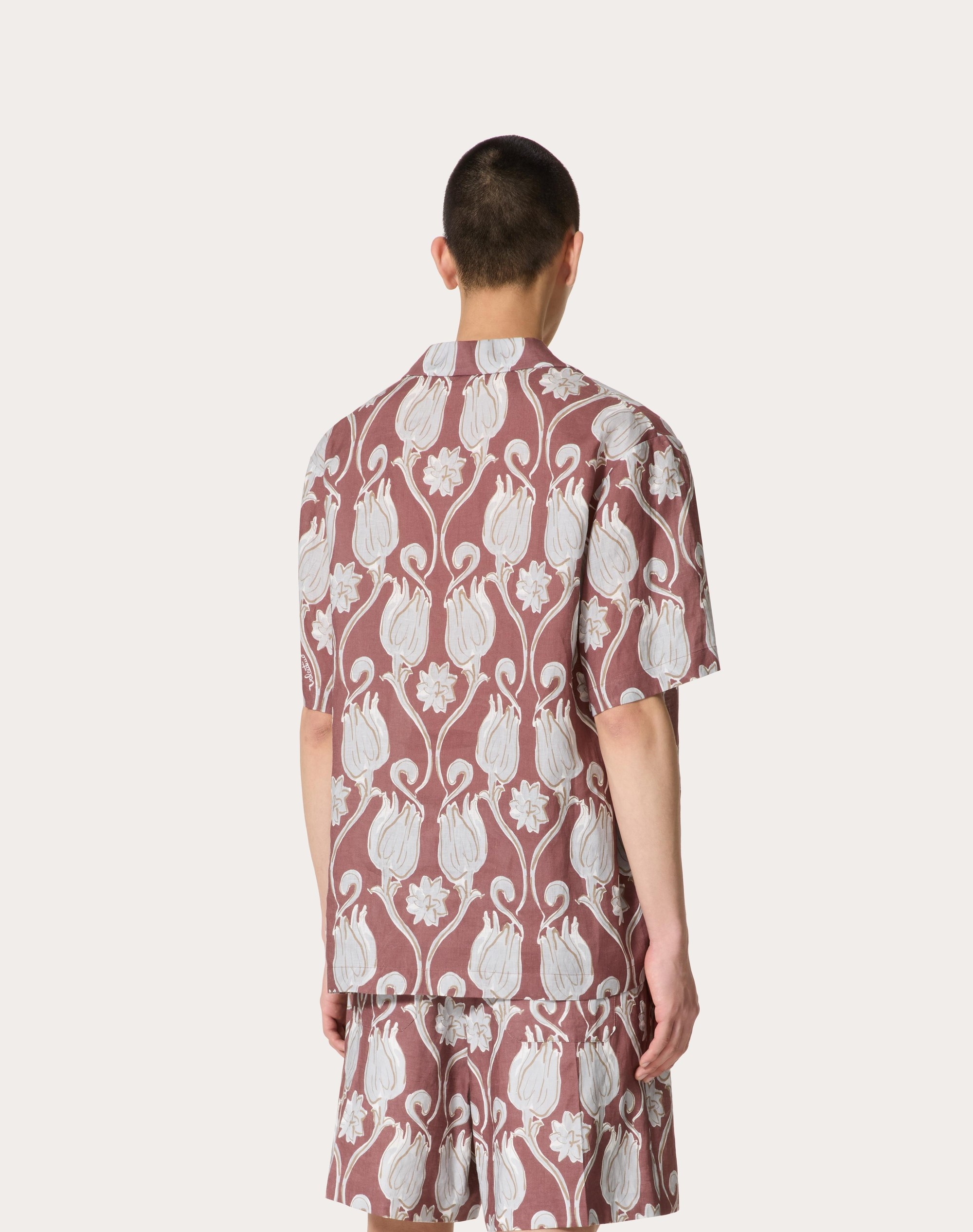 LINEN BOWLING SHIRT WITH METAMORPHOS TULIPS PRINT - 4