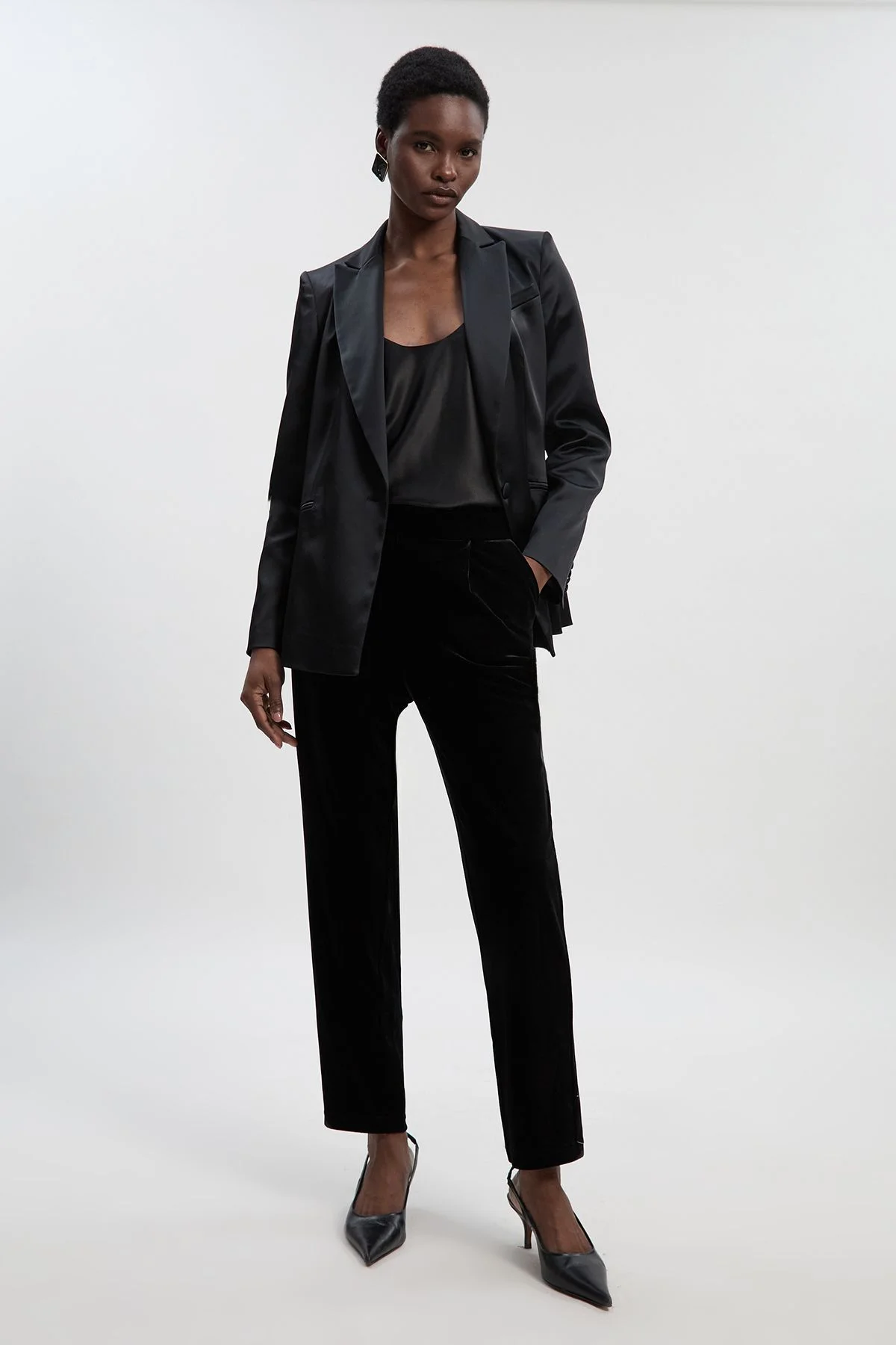 Petite Tailored Velvet High Waist Slim Leg Trouser - 1
