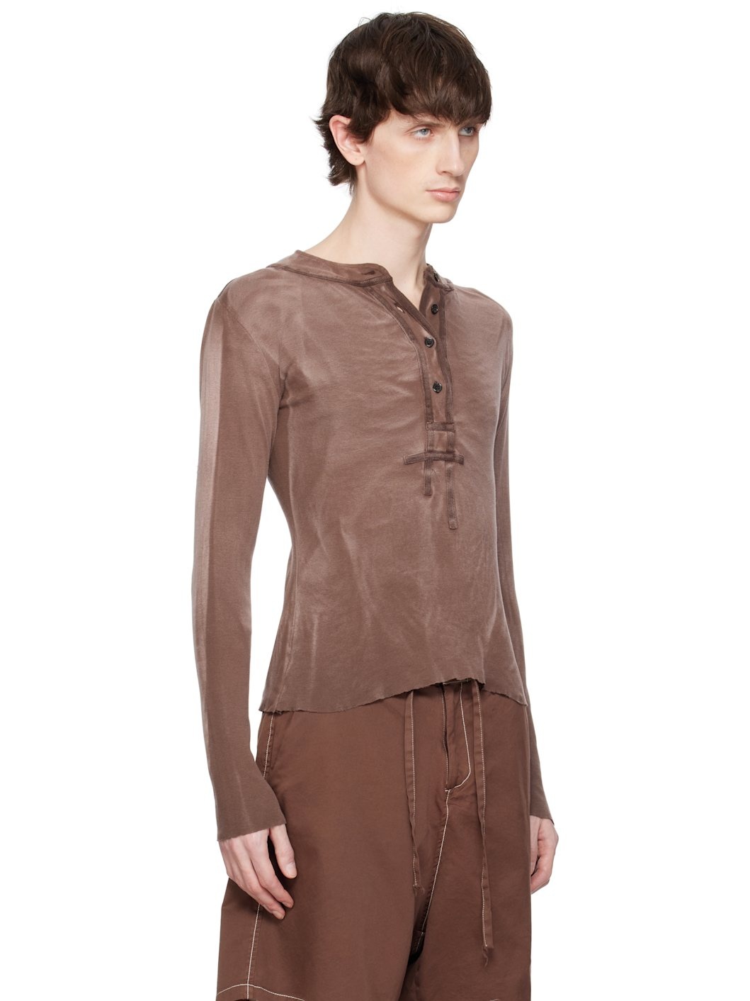 Brown Light Cotton Jersey Tyre Tracks Henley - 2