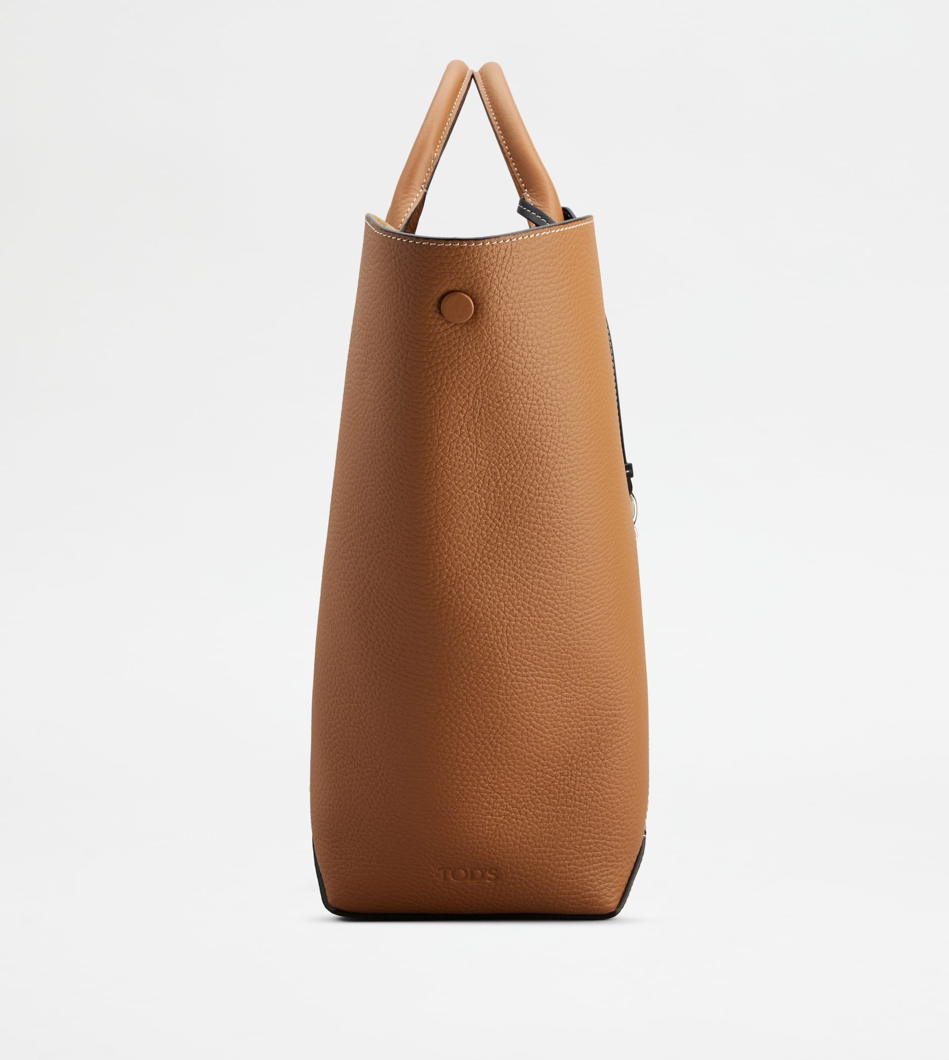 TOD'S DOUBLE UP SHOPPING BAG IN LEATHER AND CANVAS LARGE - BROWN, OFF WHITE - 2