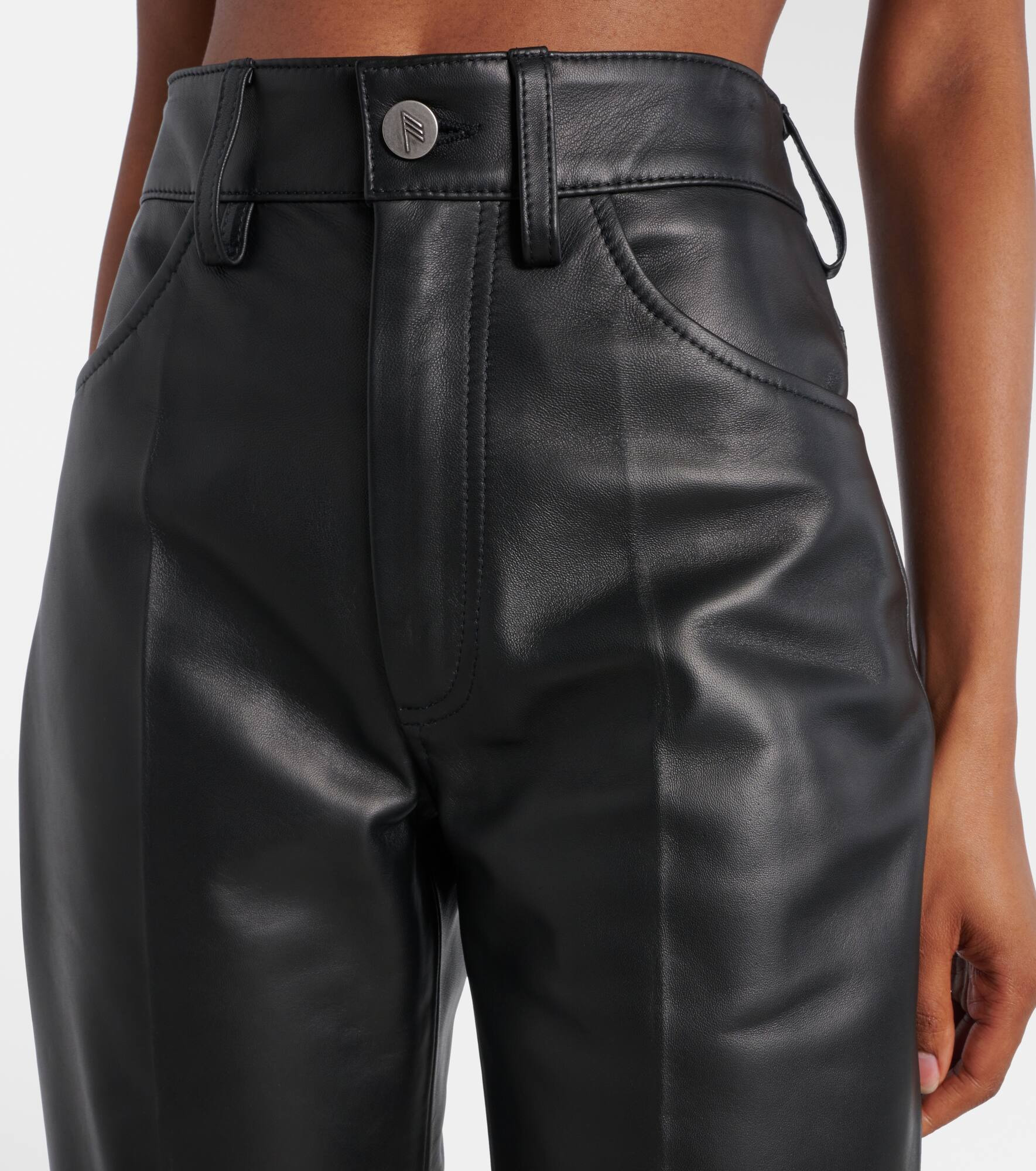 High-rise leather flared pants - 4