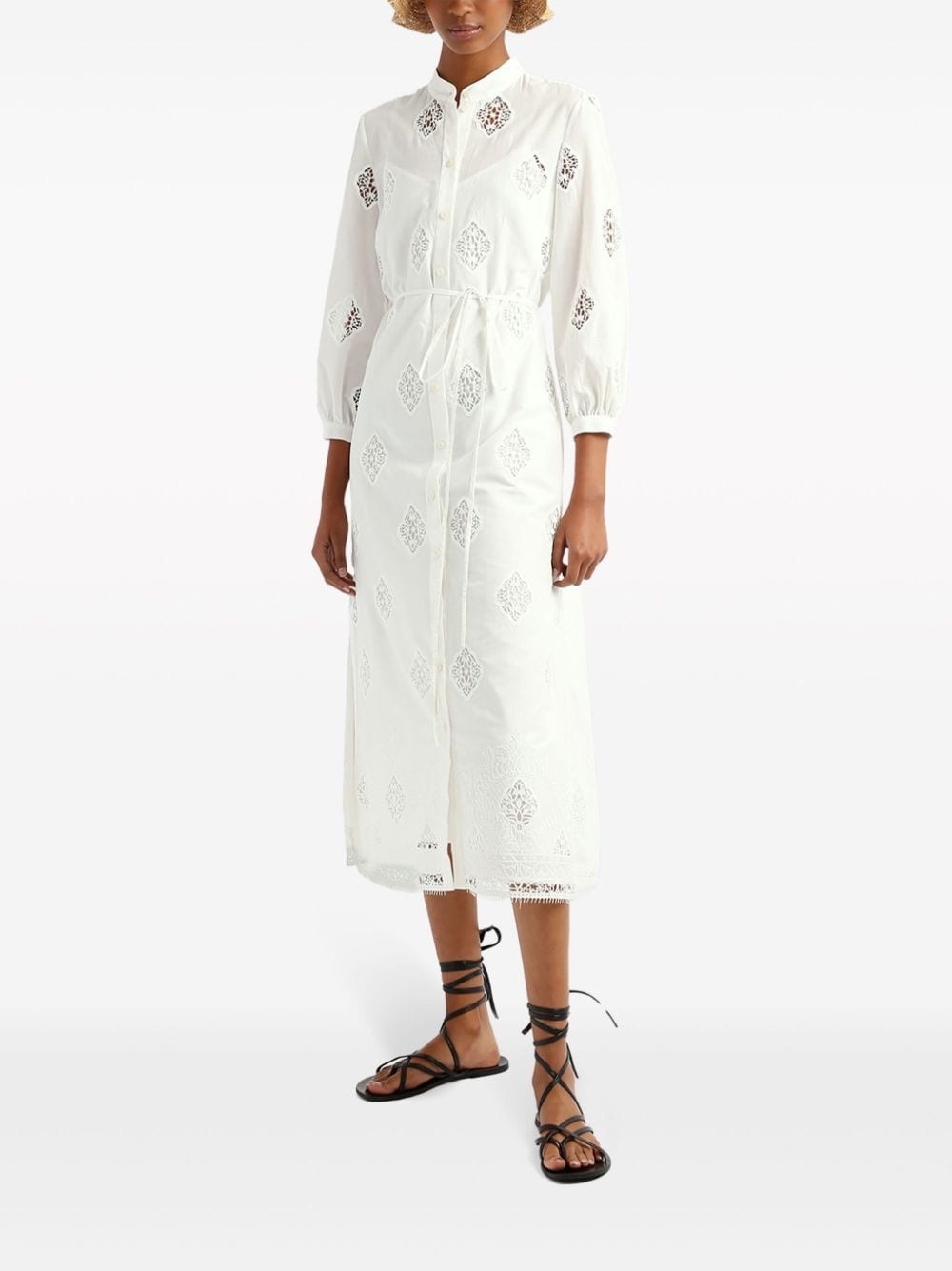 lace-panels midi shirtdress - 3