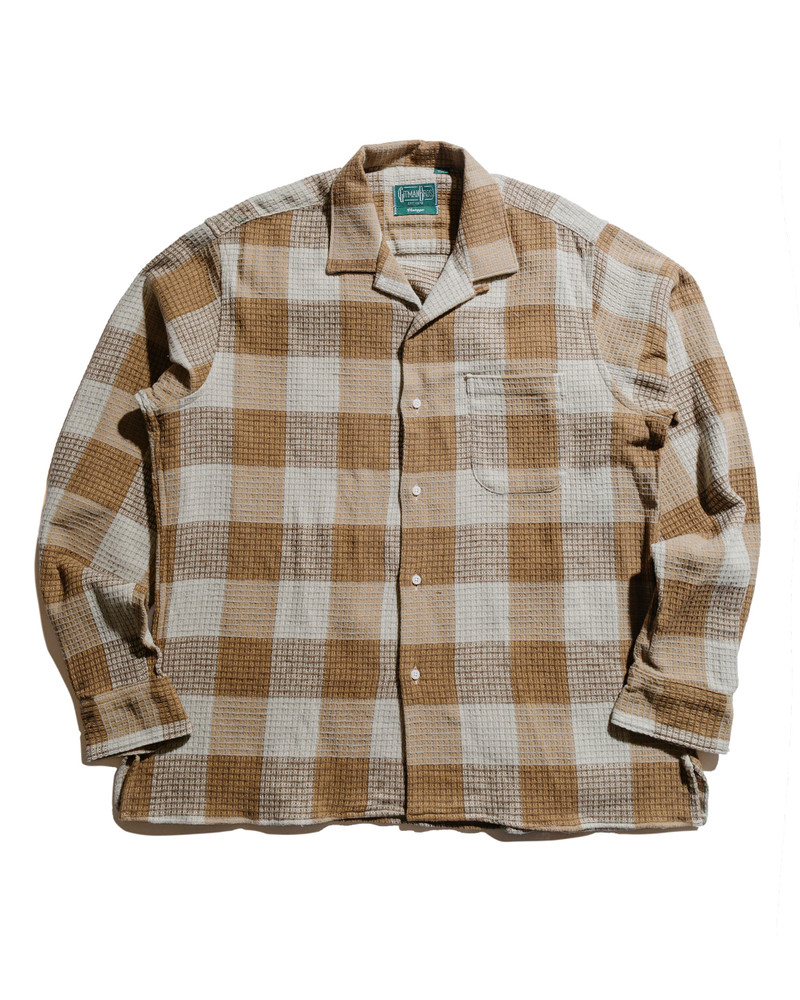 Tan Brushed Waffle Check Camp Shirt 1