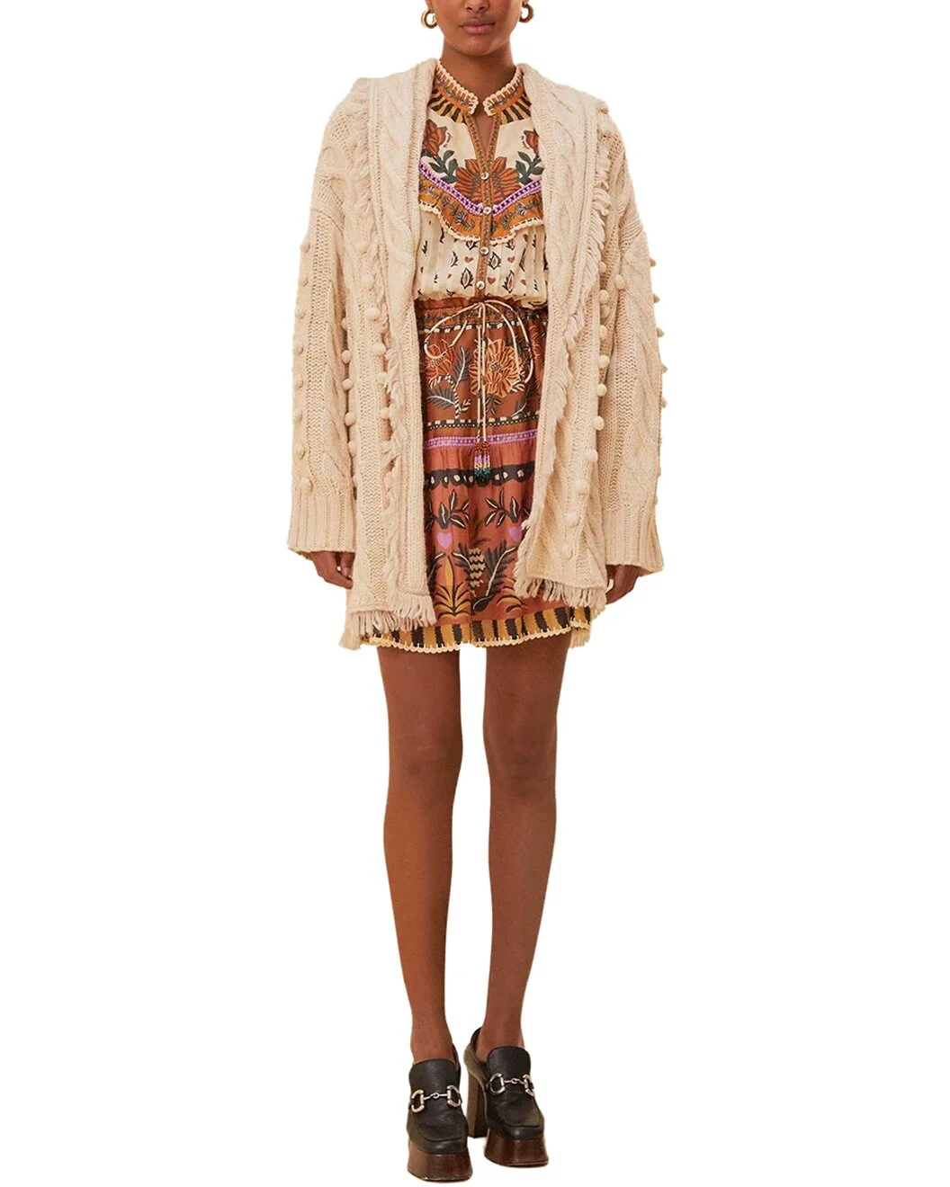 FARM Rio Khaki Braided Knit Cardigan - 1