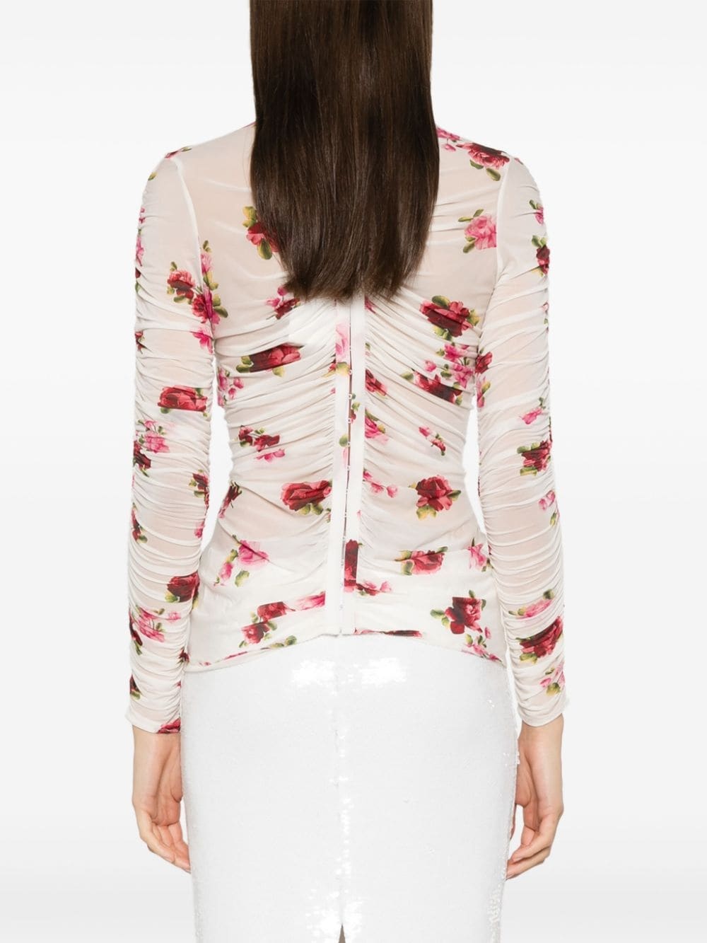 rose-appliqué ruched top - 4