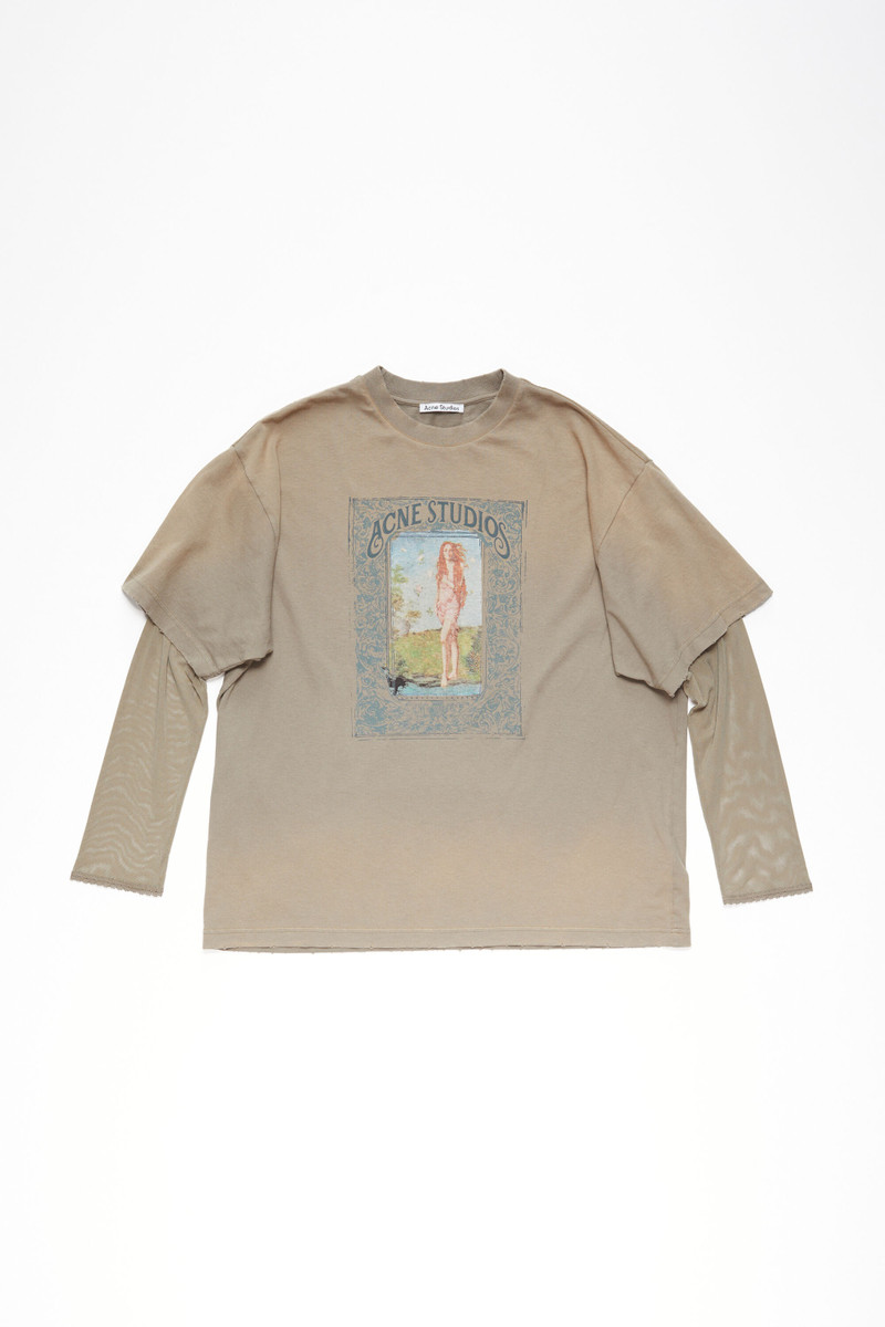 레이어 인쇄 티셔츠 - Mud Brown - 1