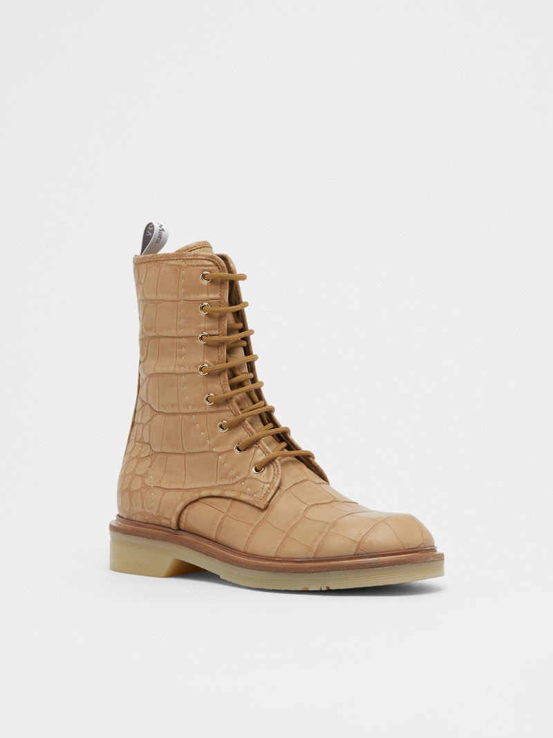 Max Mara BLY Crocodile-print leather combat boots outlook