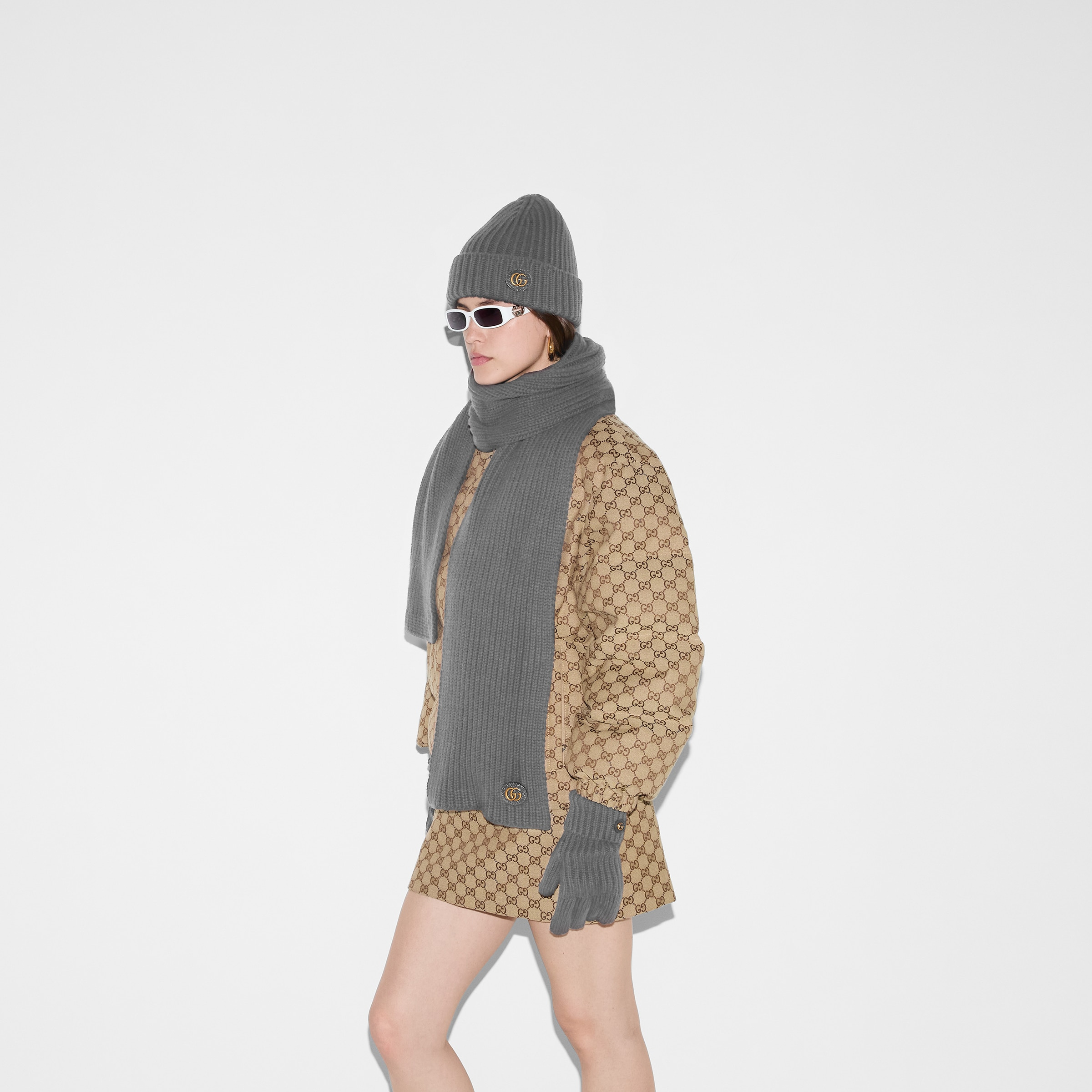 Wool cashmere hat with Double G - 3