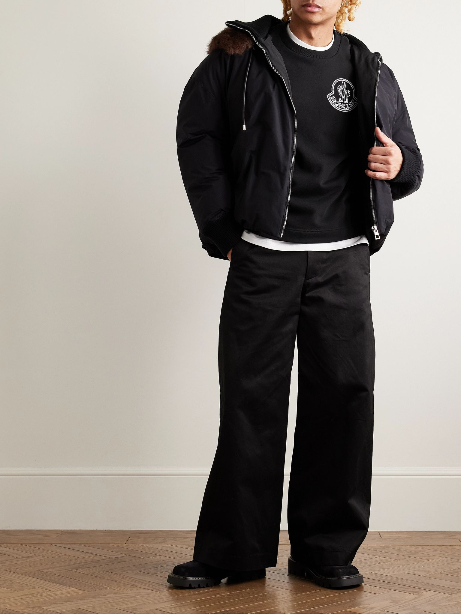Logo-Print Appliquéd Cotton-Jersey Sweatshirt Black - 2
