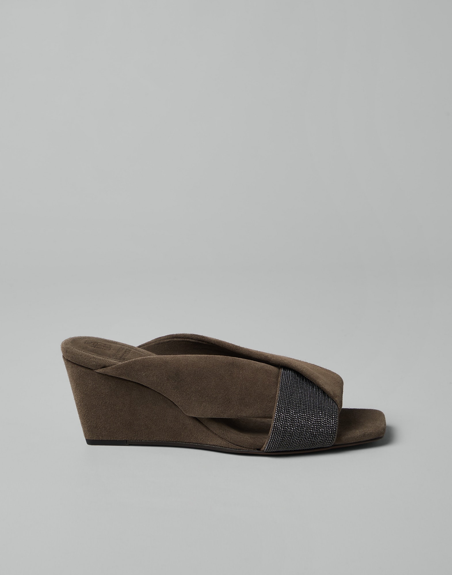 Suede wedge mules with precious straps - 5