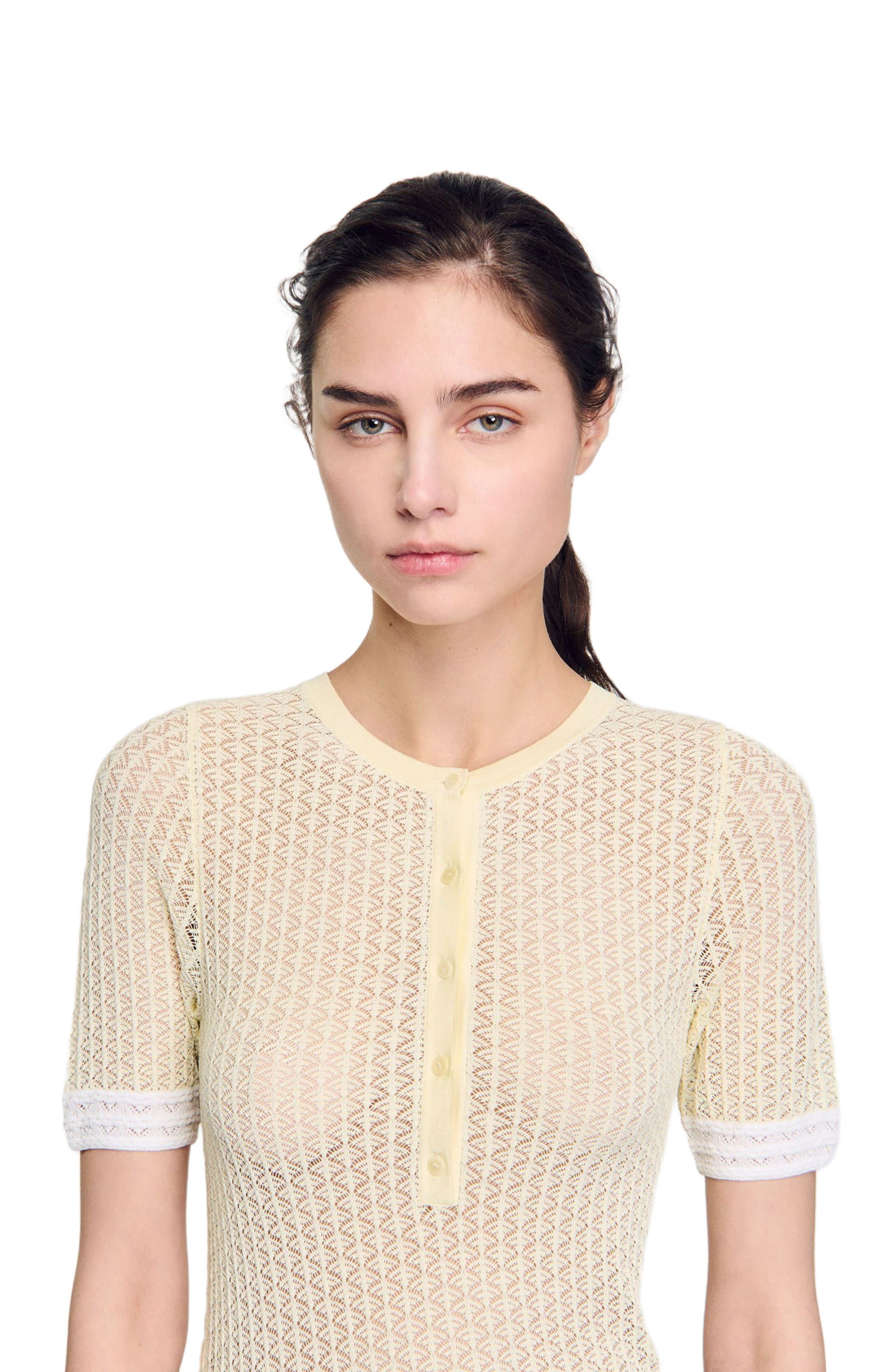 SANDRO Short-sleeved sweater in Light Yellow at Nordstrom - 4