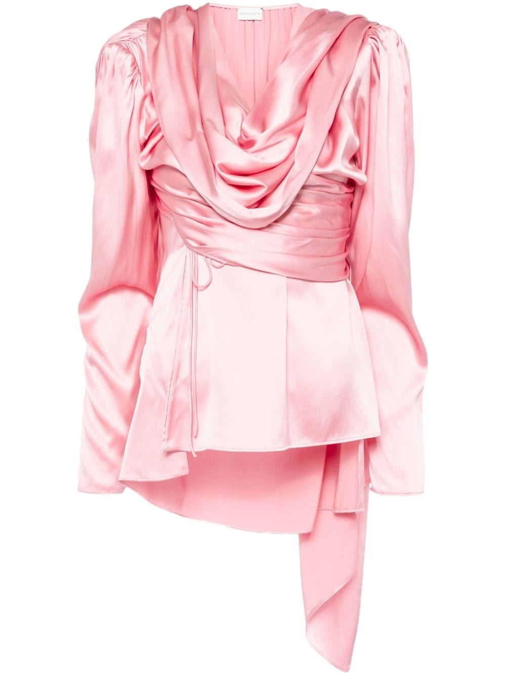 long-sleeve draped silk blouse - 1