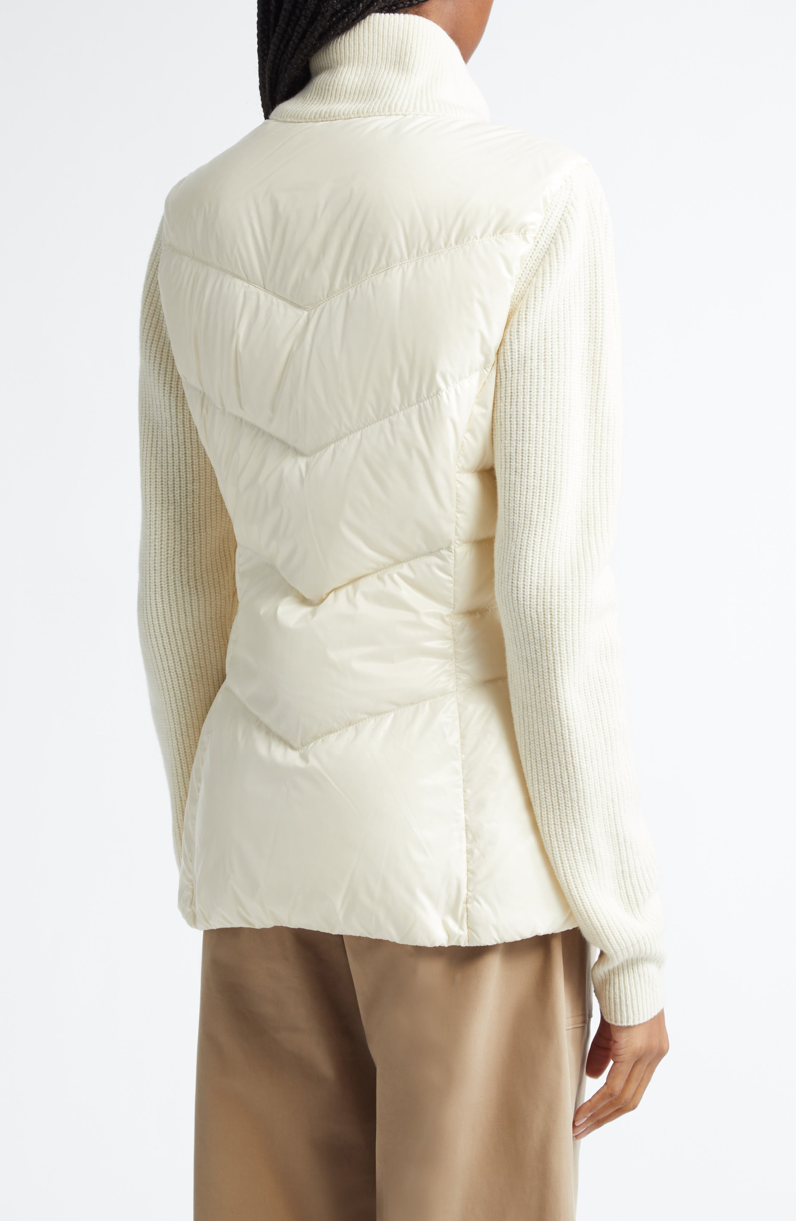 Moncler Quilted Down & Knit Cardigan in White at Nordstrom - 2