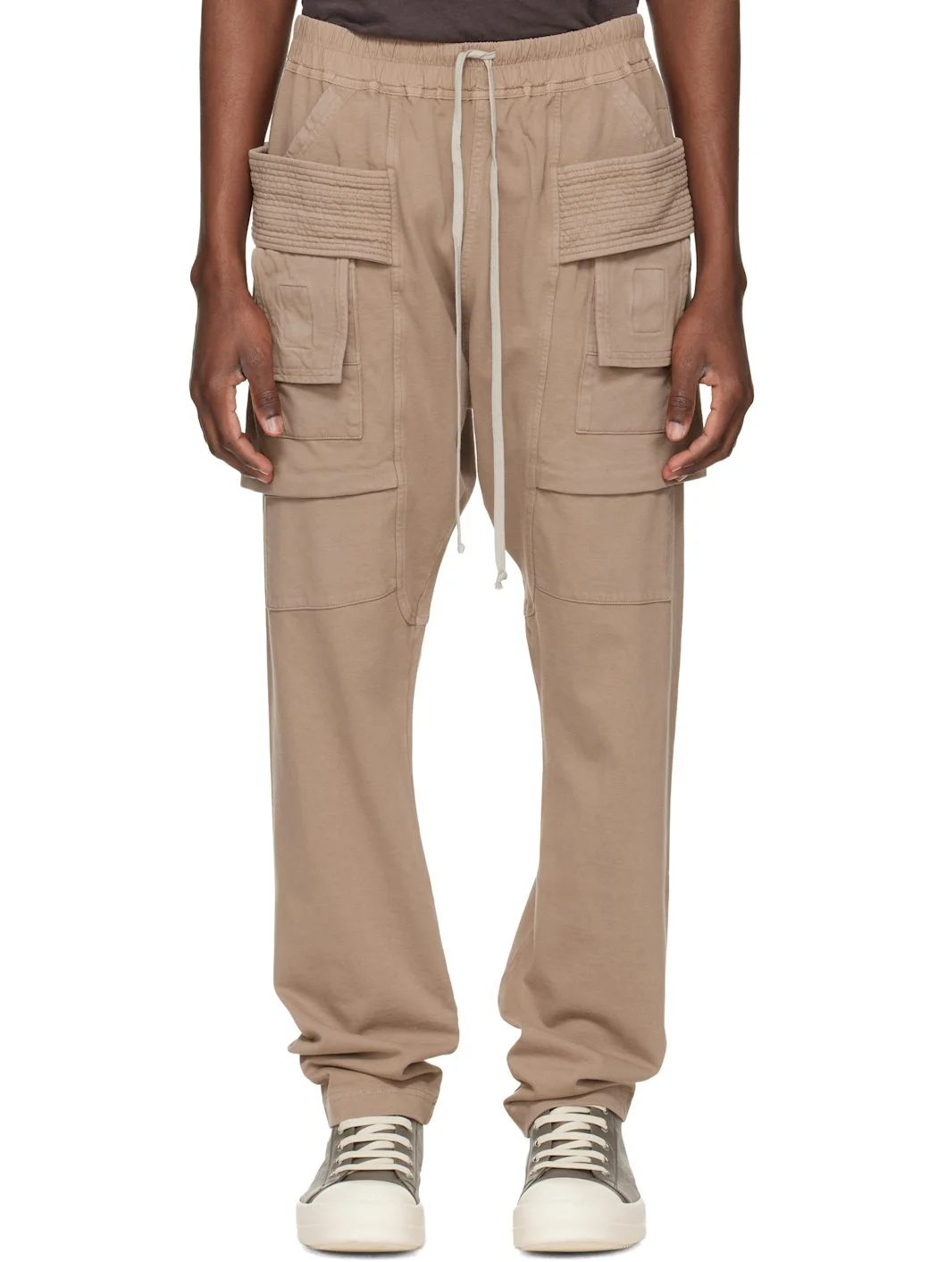 Taupe Temple Creatch Drawstring Cargo Pants - 1