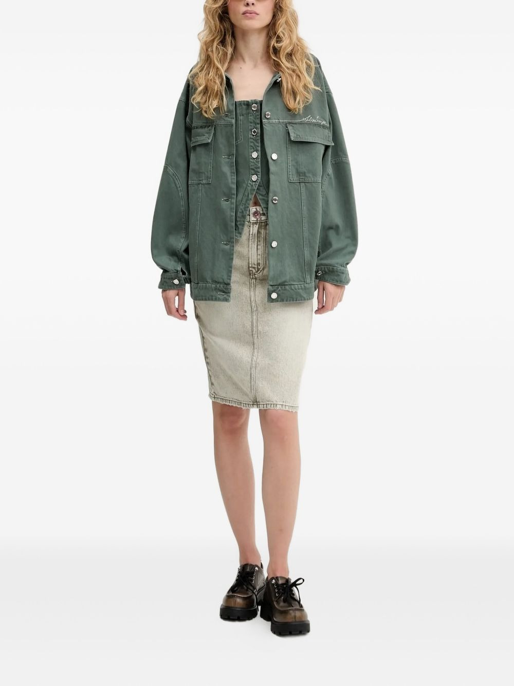 embellished-collar denim jacket - 2
