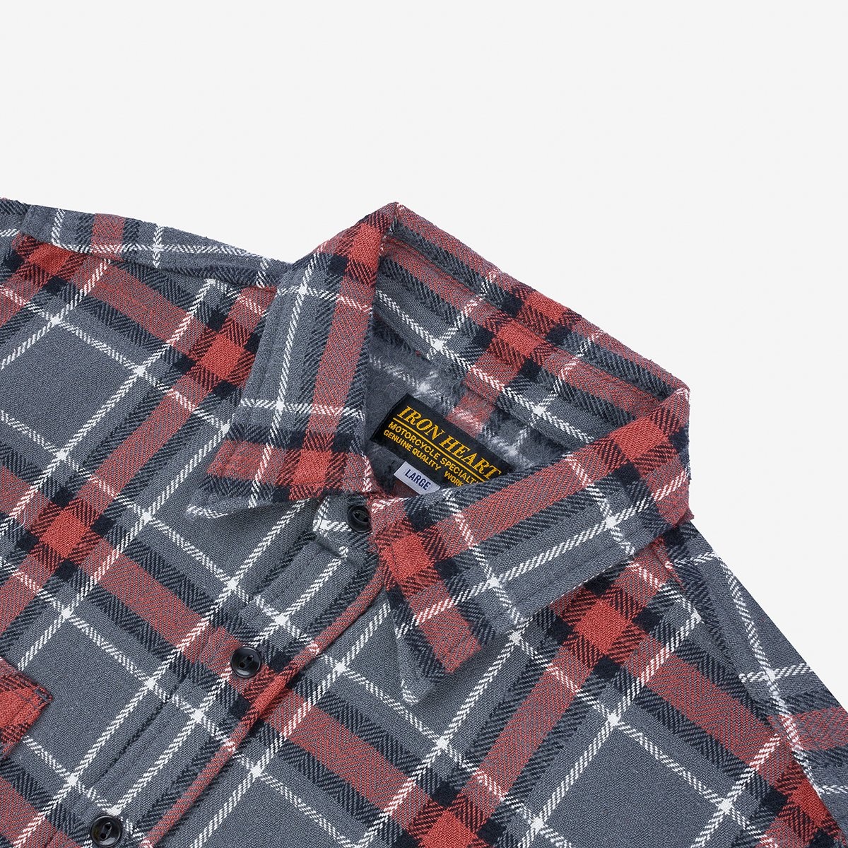 IHSH-375-GRY 12oz Slubby Heavy Flannel Herringbone Check Work Shirt - Grey - 7