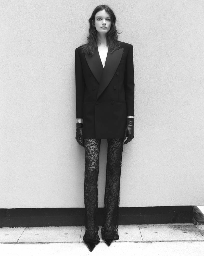 SAINT LAURENT straight-leg pants in floral lace outlook