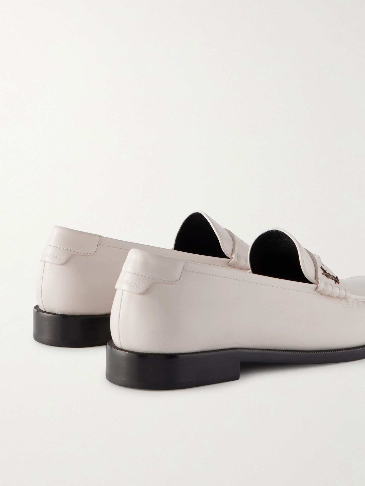 Logo-Embellished Leather Penny Loafers White - 5