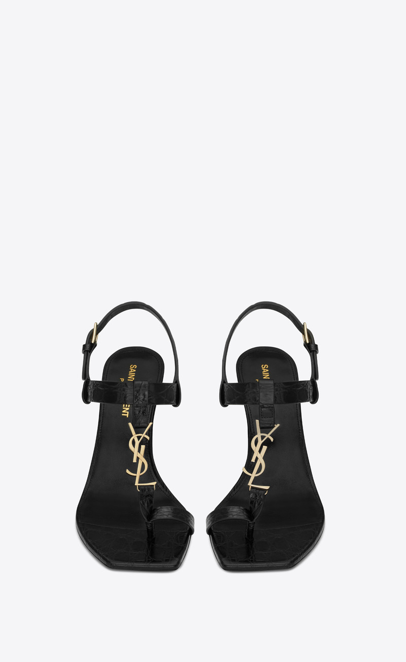 SAINT LAURENT cassandra heeled sandals in crocodile-embossed leather with gold-tone monogram outlook