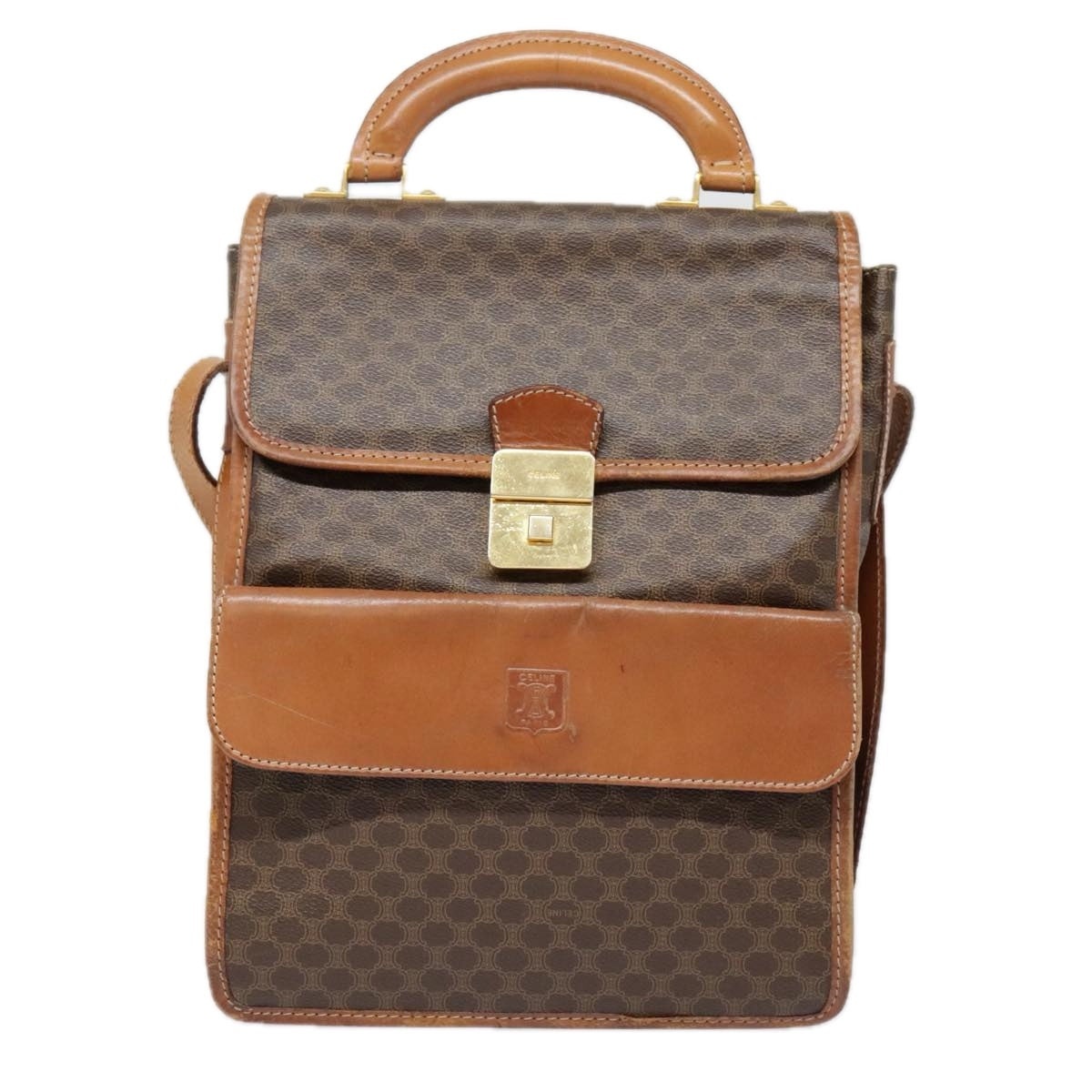 CELINE Macadam Canvas Shoulder Bag Pvc Leather Brown Gold - 12