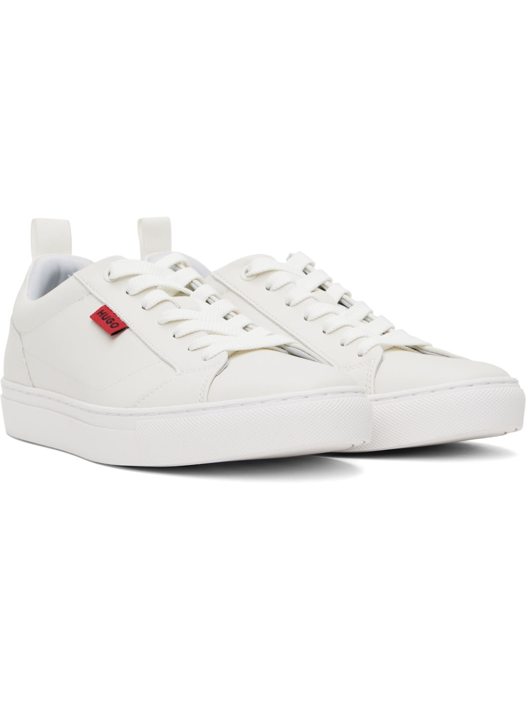 White Faux-Leather Logo Flag Sneakers - 4