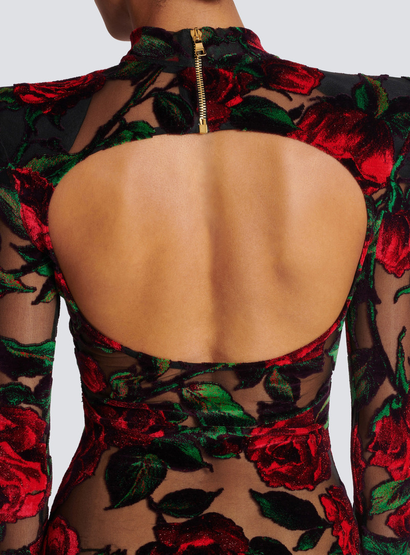 Burnout velvet dress with Rose print 6