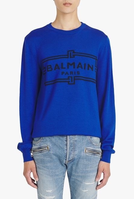 “Gitane” blue wool sweater with black Balmain Paris logo - 5