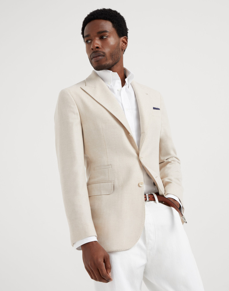Wool, silk and cashmere diagonal deconstructed blazer with large peak lapels 1